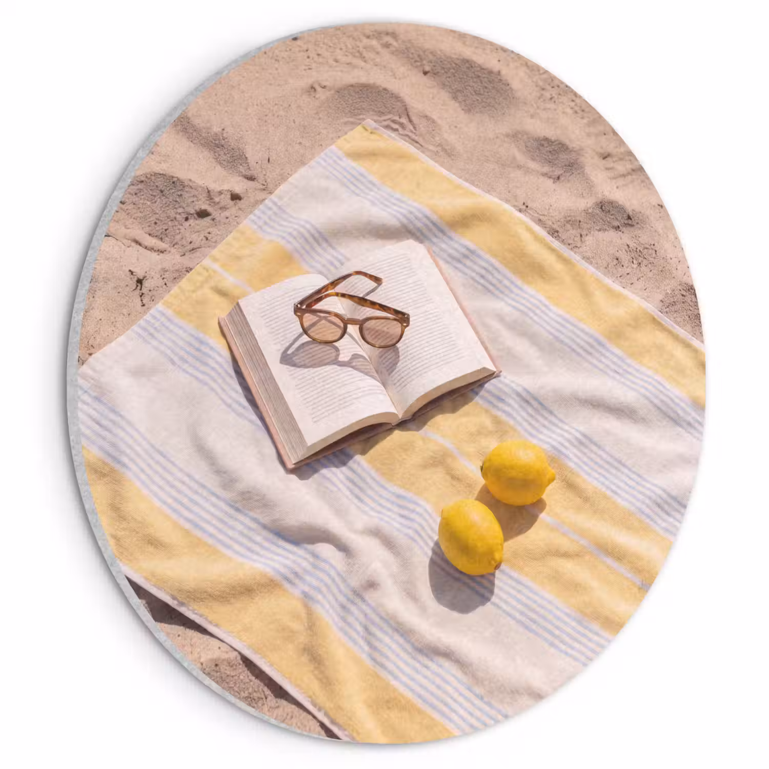 Boek - Zonnebril - Strand - Zomer - Geel Akoestische PET Vilt - Rond klein -3d