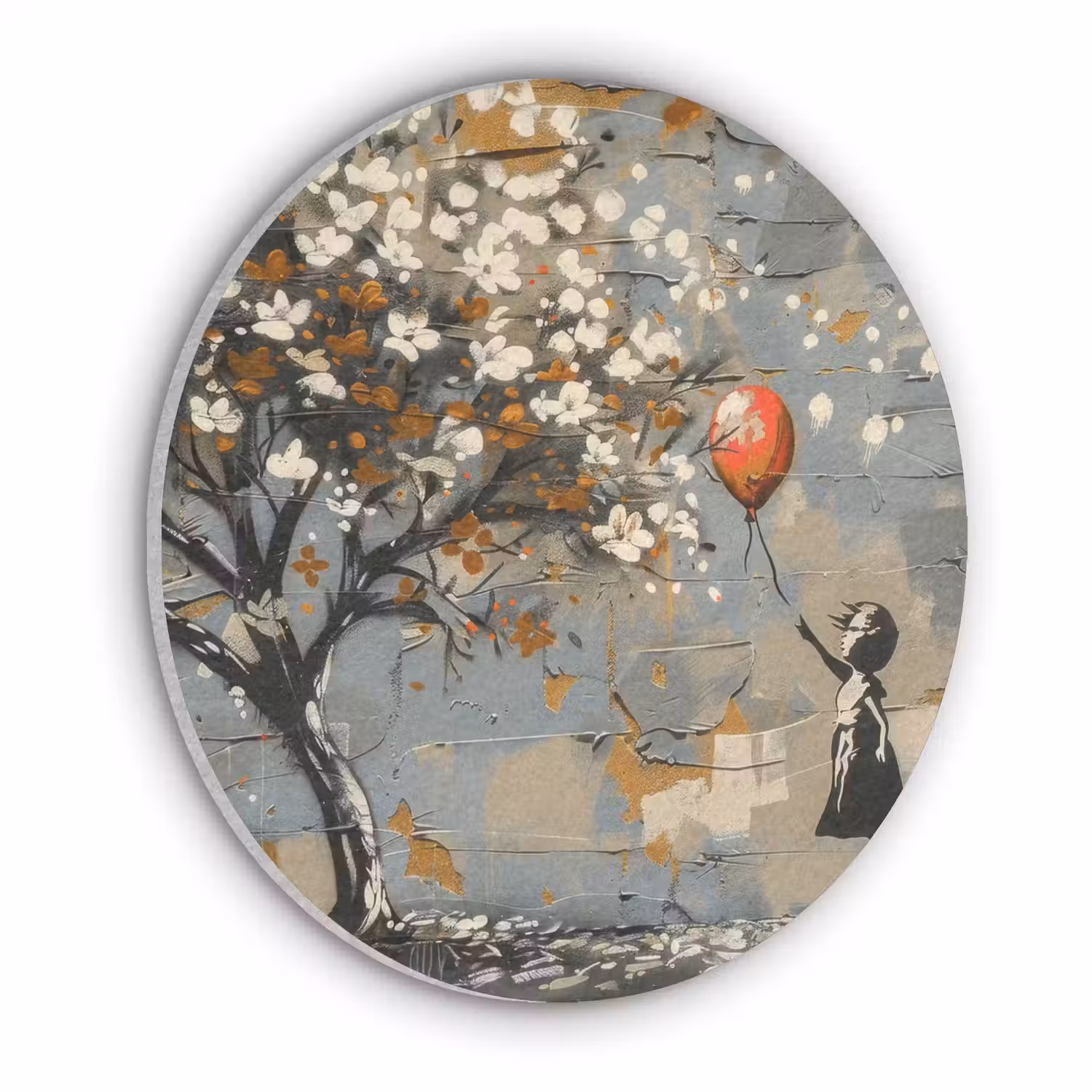 Boom - Graffiti - Banksy Style - Balloon Girl Akoestische PET Vilt - Rond klein -3d