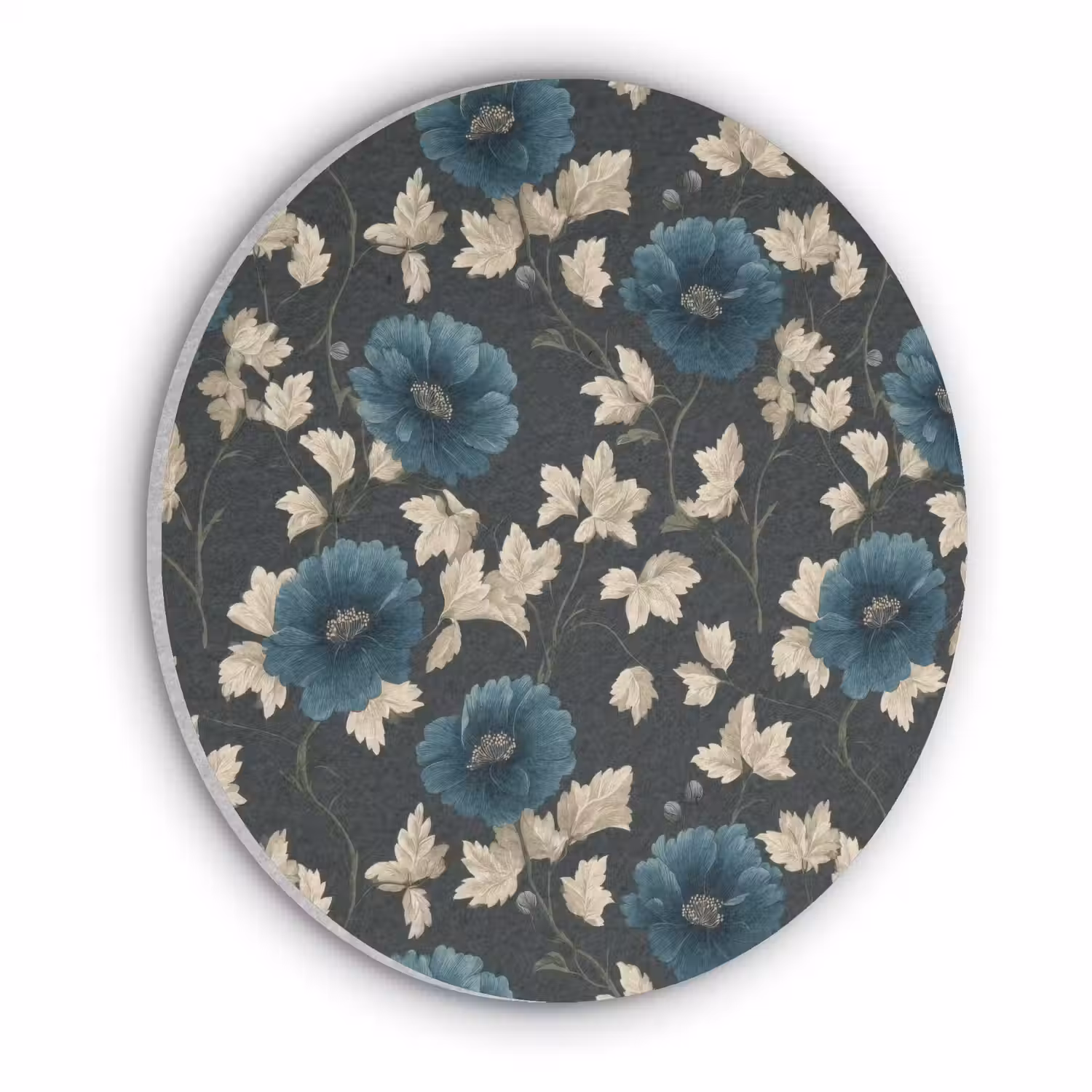 Botanisch - Bloemen - Blauw Akoestische PET Vilt - Rond klein 838 -3d