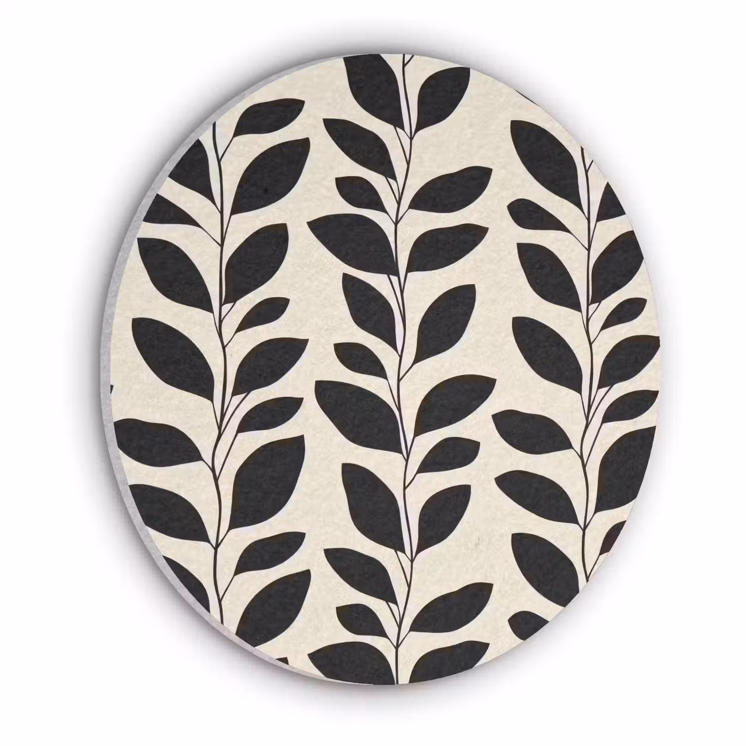 Botanisch - Dessin - Zwart - Beige Akoestische PET Vilt - Rond klein 838 -3d