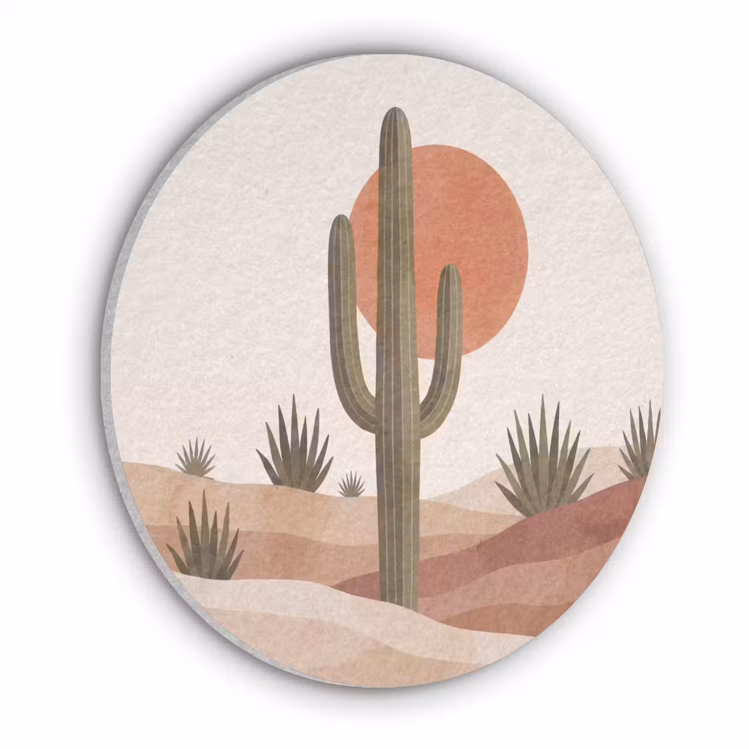 Cactus - Duinen - Modern - Landschap - Groen Akoestische PET Vilt - Rond klein -3d
