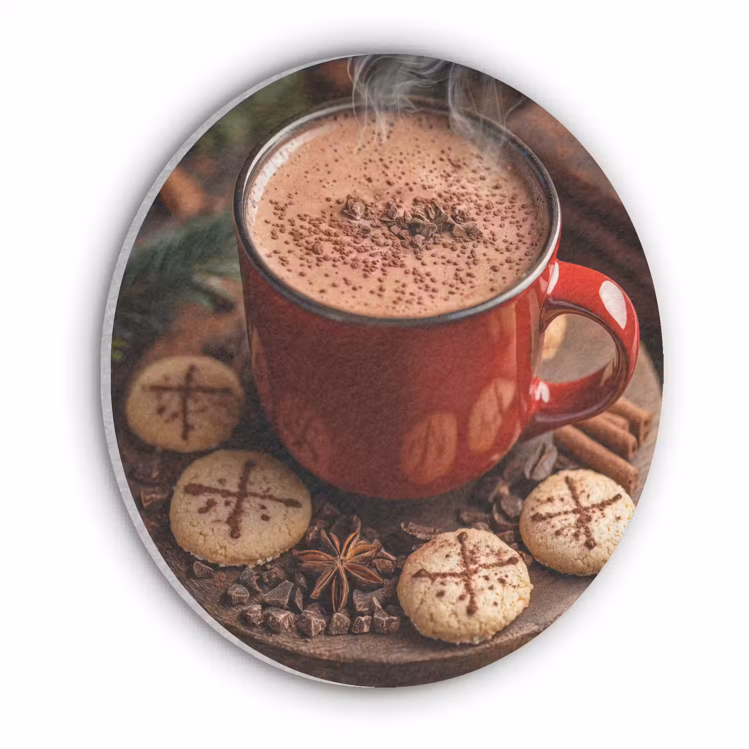 Chocolademelk - Mok - Winter - Kerst - Gezelligheid Akoestische PET Vilt - Rond klein -3d