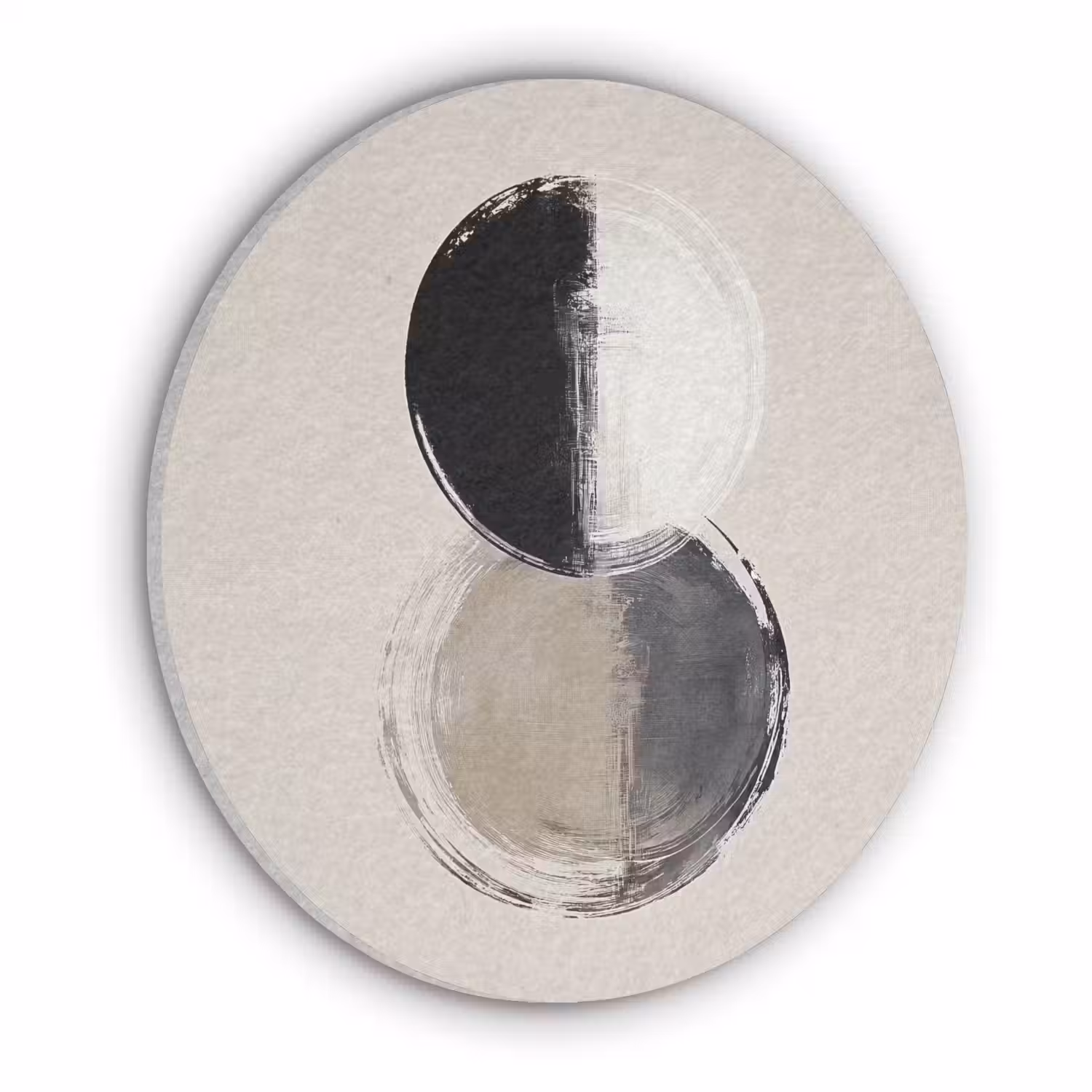 Cirkels - Strepen - Minimalistisch - Zwart Akoestische PET Vilt - Rond klein -3d