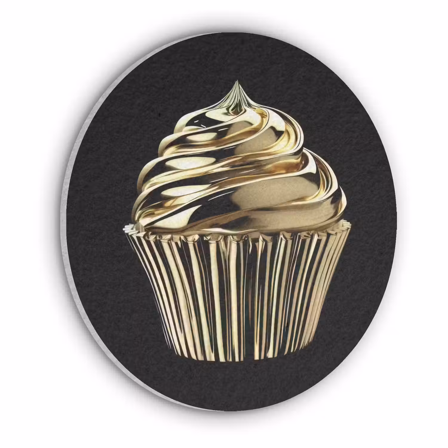 Cupcake - Eten - Goud - Zwart Akoestische PET Vilt - Rond klein -3d