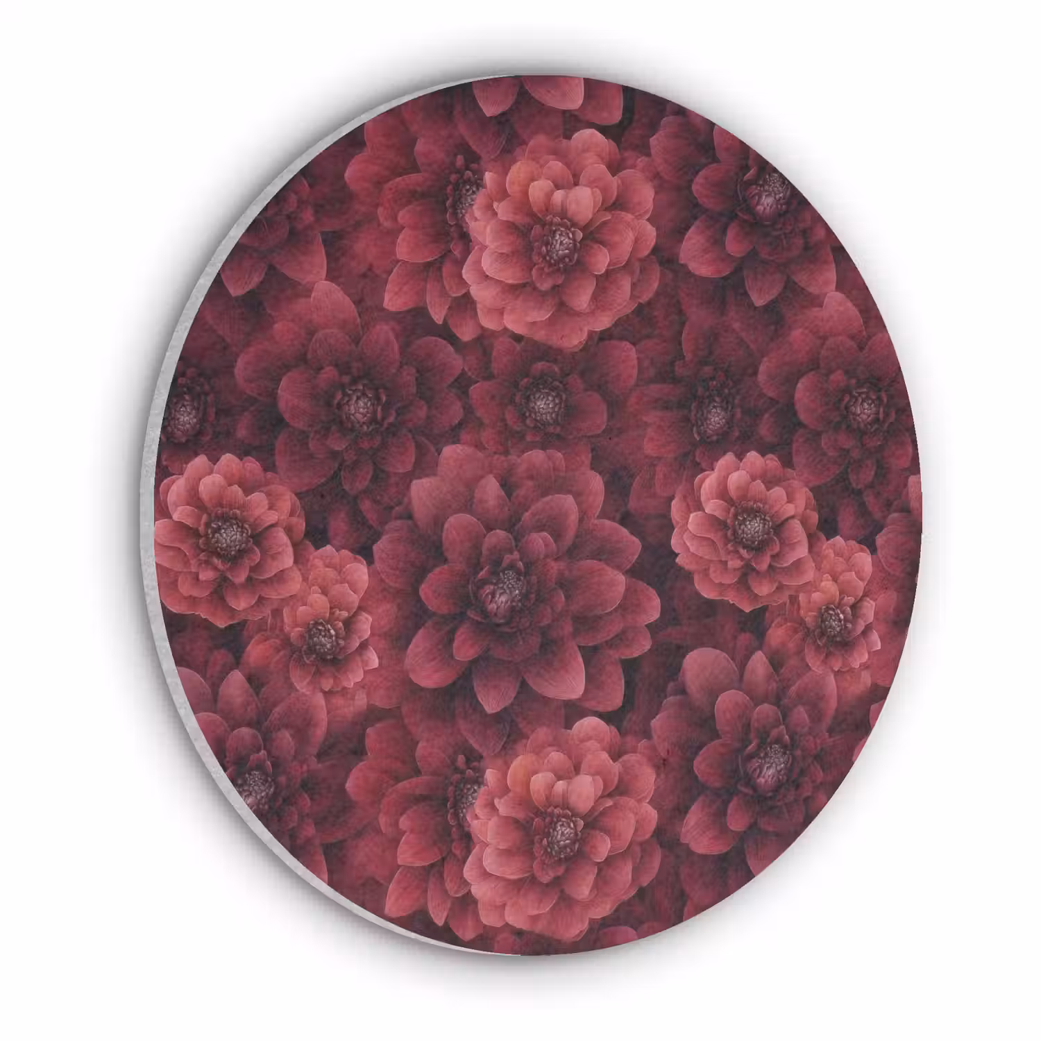 Dahlias - Bloemen - Rood Akoestische PET Vilt - Rond klein 838 -3d