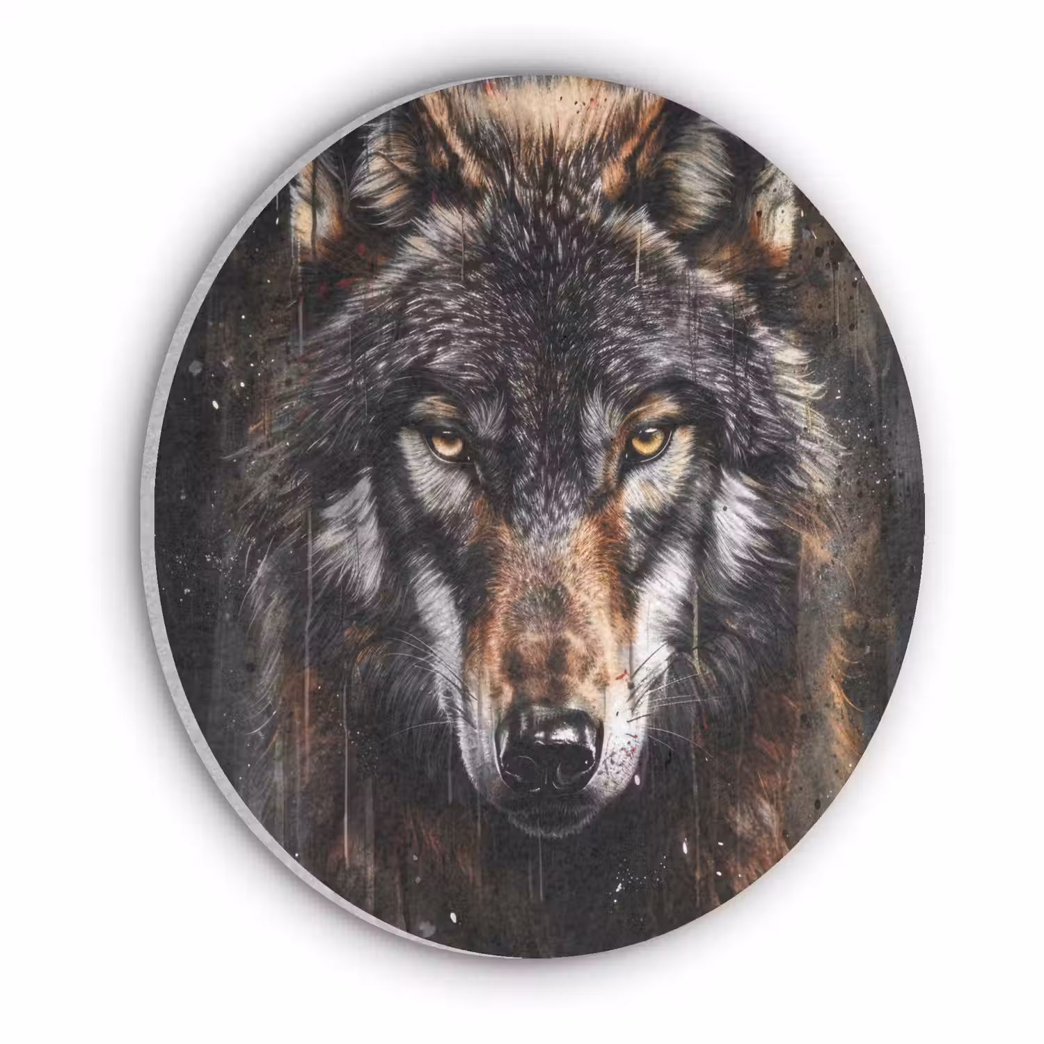 Dieren - Wolf - Portret - Zwart - Bruin Akoestische PET Vilt - Rond klein -3d