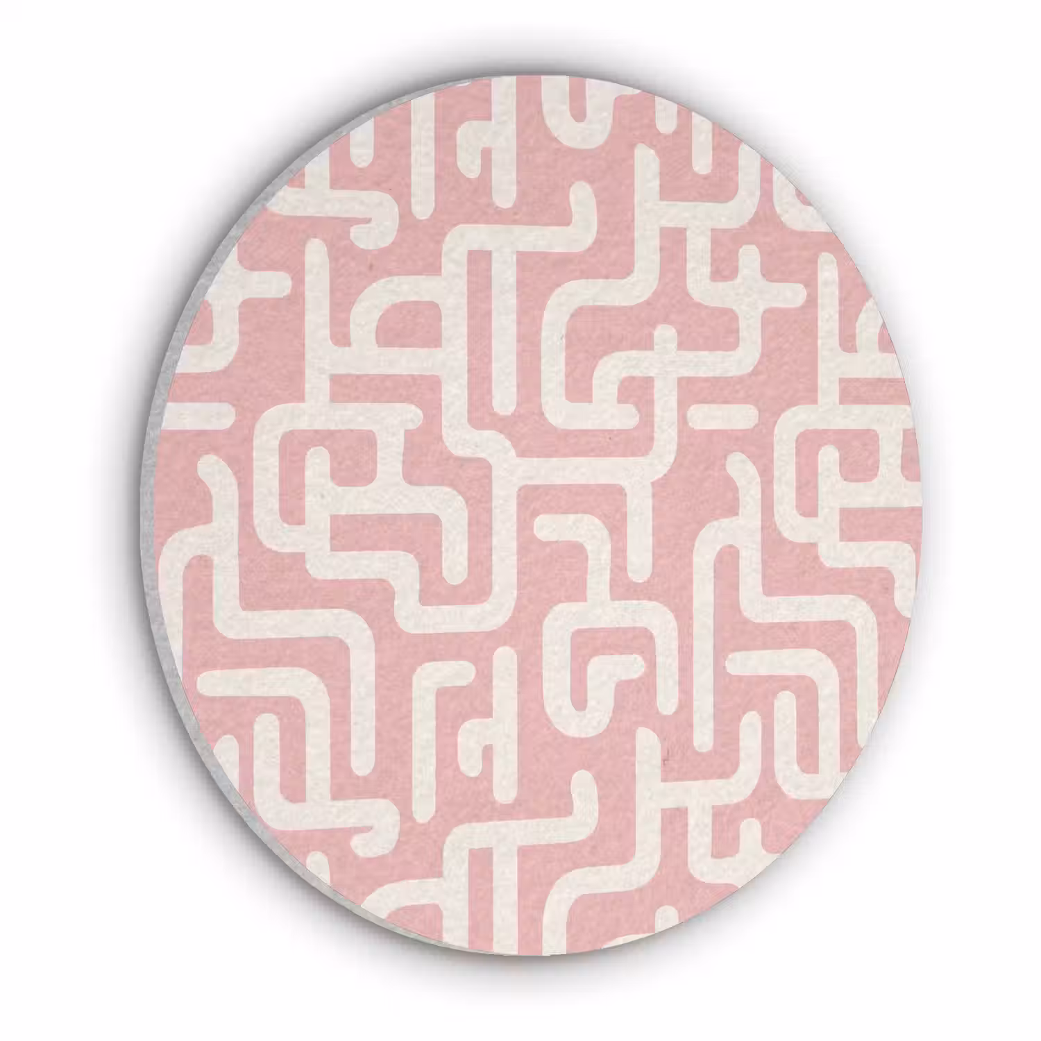 Doolhofpatroon - Roze - Wit - Abstract Akoestische PET Vilt - Rond klein 838 -3d