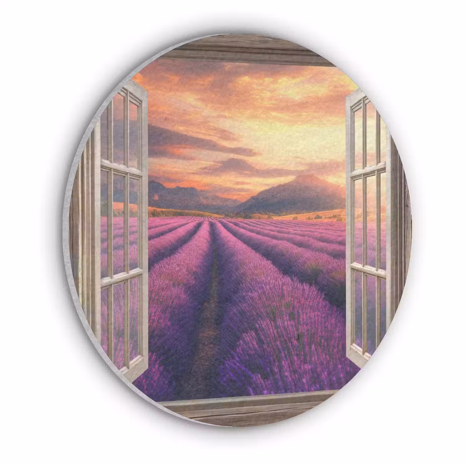 Doorkijk - Lavendel - Landschap - Bloemen - Paars Akoestische PET Vilt - Rond klein -3d