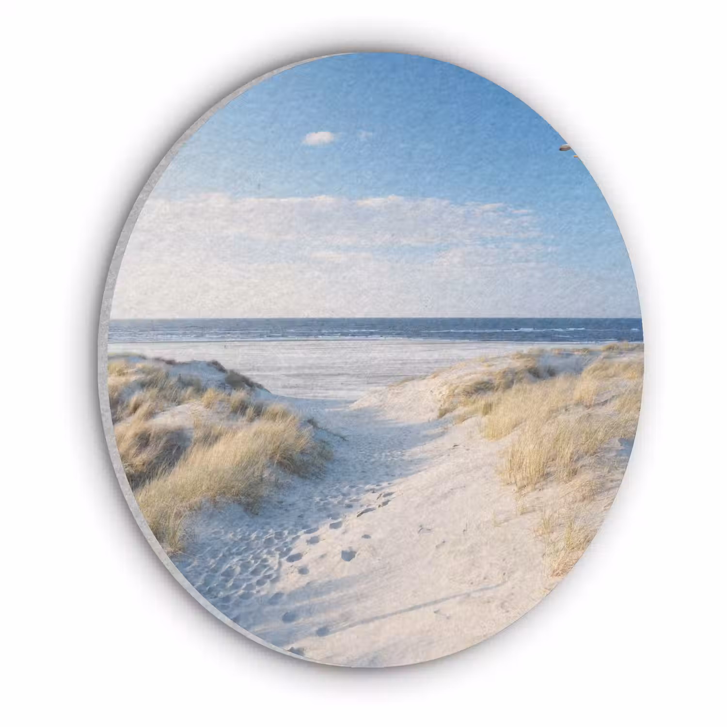 Duin - Meeuw - Strand - Zee - Zon Akoestische PET Vilt - Rond klein -3d