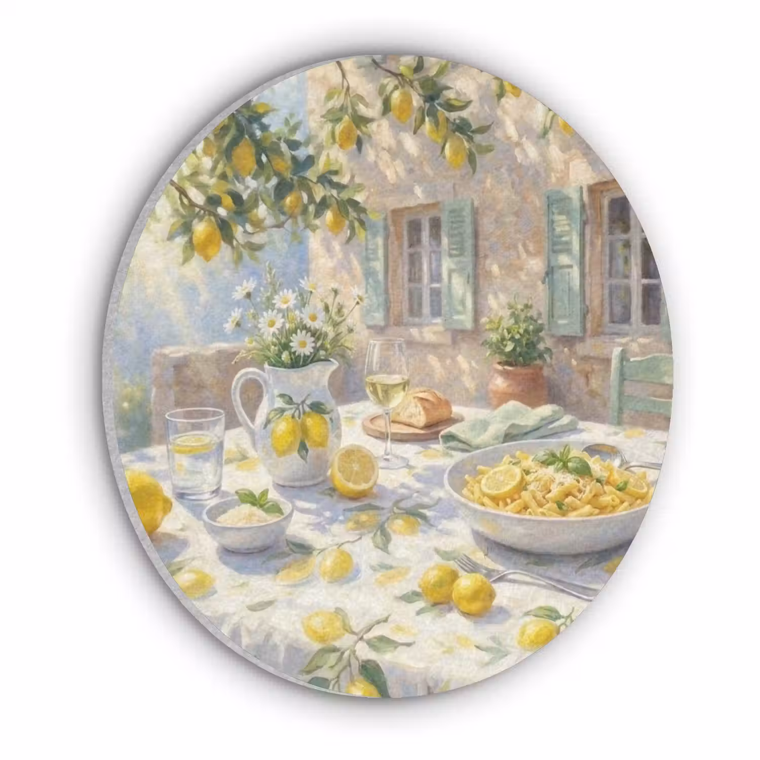 Eten - Terras - Zomer - Geschilderd - Geel Akoestische PET Vilt - Rond klein -3d