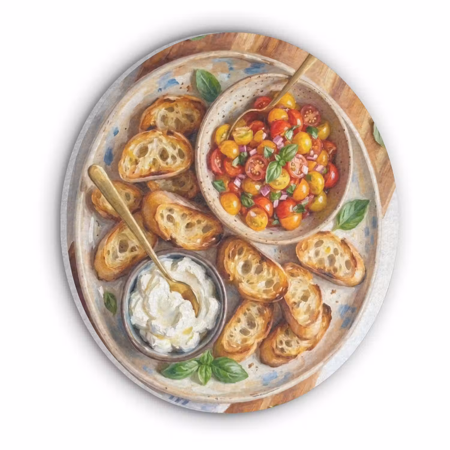 Eten - Tomaat - Brood - Kleurrijk - Keuken Akoestische PET Vilt - Rond klein -3d