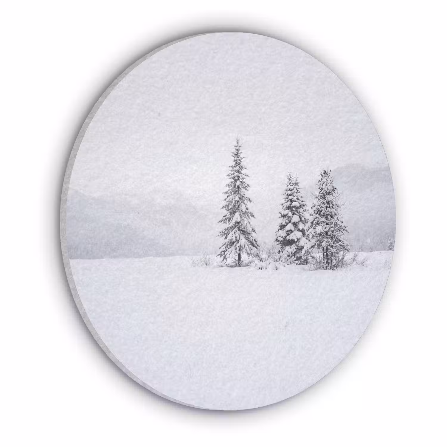 Fijnsparren - Sneeuw - Winter - Landschap - Stilte Akoestische PET Vilt - Rond klein -3d