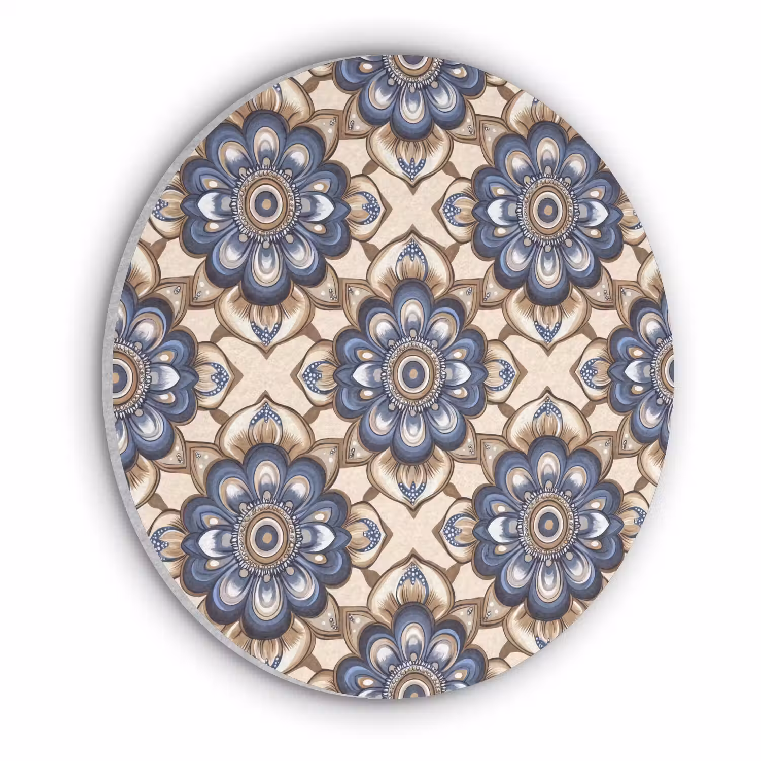 Floraal - Ornament - Blauw Akoestische PET Vilt - Rond klein 838 -3d