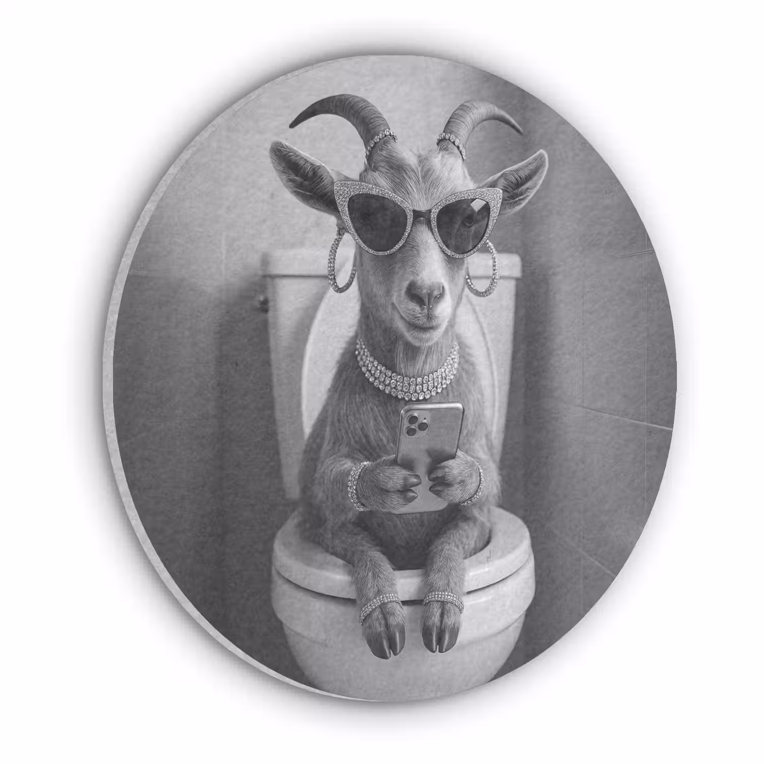 Geit - Telefoon - Toilet - Zwart - Wit Akoestische PET Vilt - Rond klein -3d