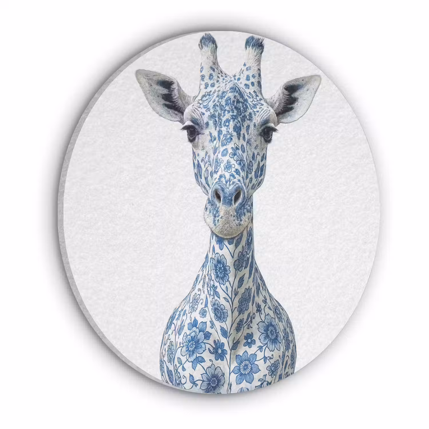 Giraffe - Delfts blauw - Dieren - Minimalistisch Akoestische PET Vilt - Rond klein -3d