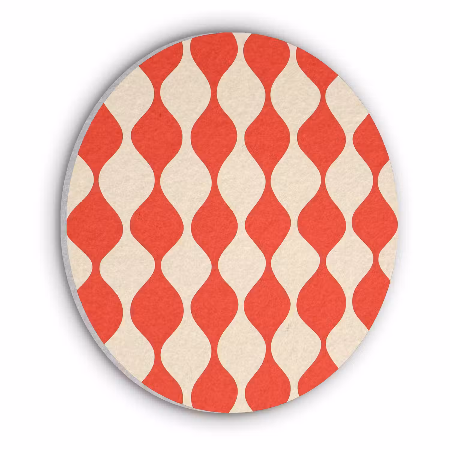 Golvend patroon - Retro - Rood - Beige Akoestische PET Vilt - Rond klein 838 -3d