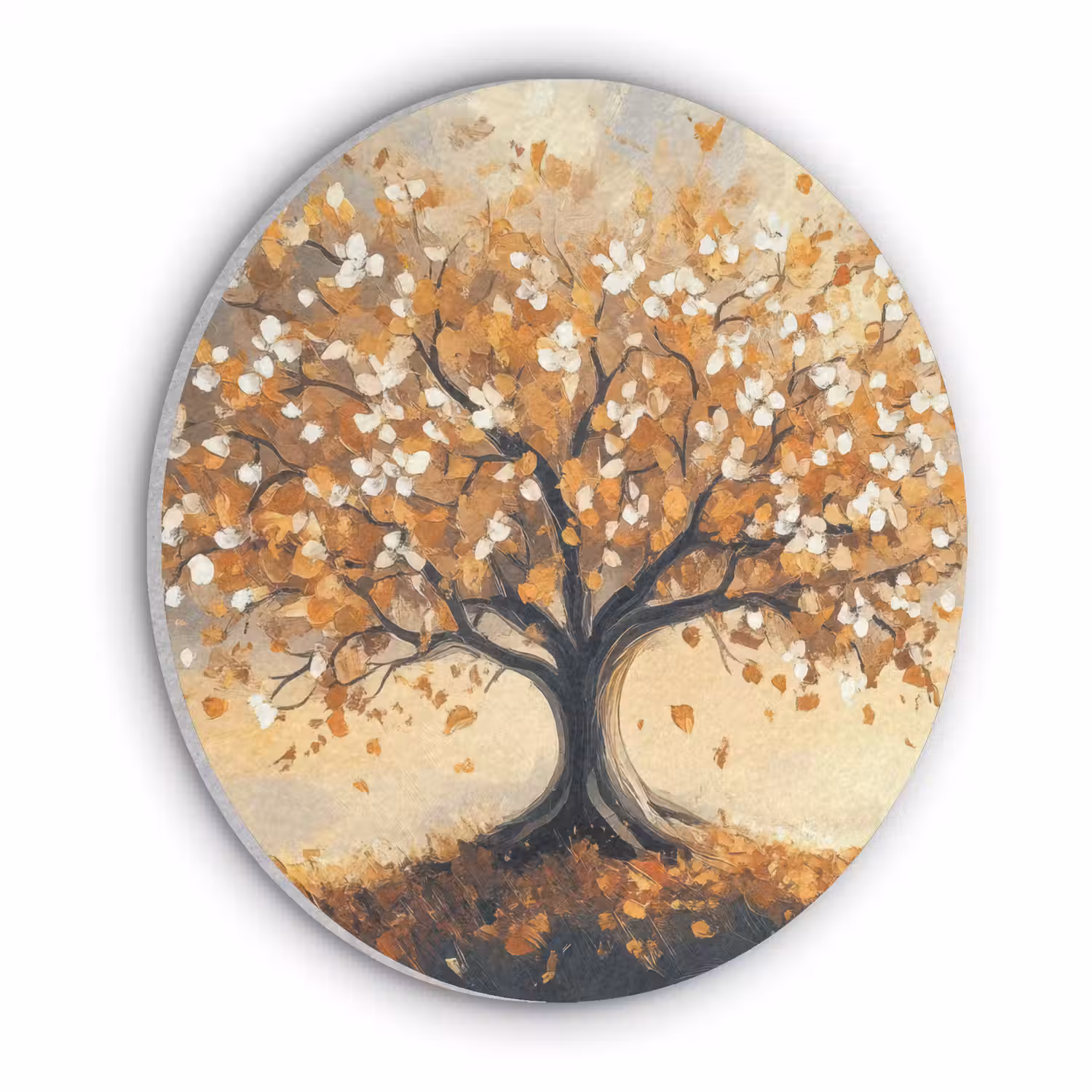 Herfst - Boom - Oranje - Bladeren - Levensboom - Abstract Akoestische PET Vilt - Rond klein -3d