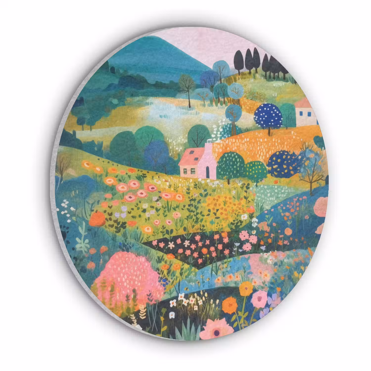Heuvellandschap - Fantasierijk - Kleurcontrasten Akoestische PET Vilt - Rond klein -3d