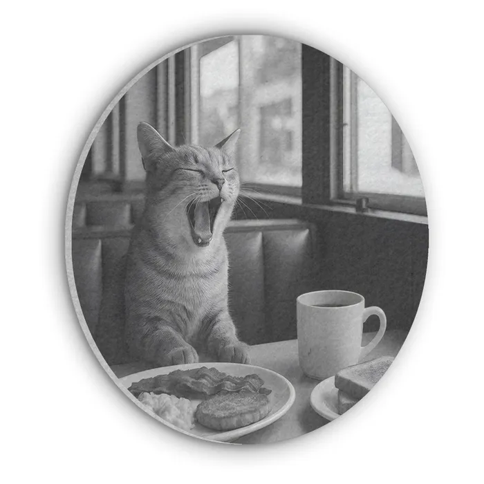 Kat - Koffie - Brood - Zwart Akoestische PET Vilt - Rond klein -3d