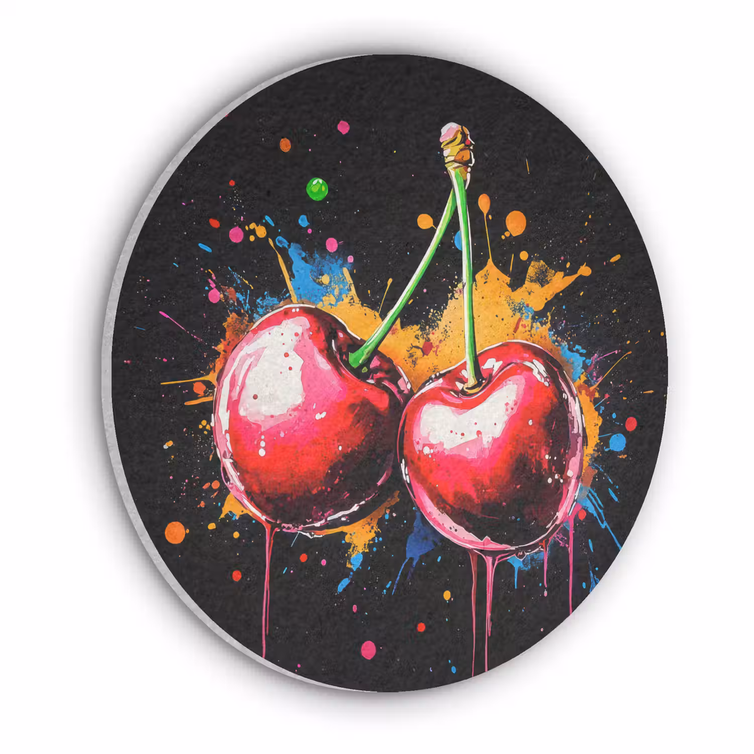 Kersen - Fruit - Graffiti - Verf - Abstract - Modern - Kleurrijk Akoestische PET Vilt - Rond klein -3d