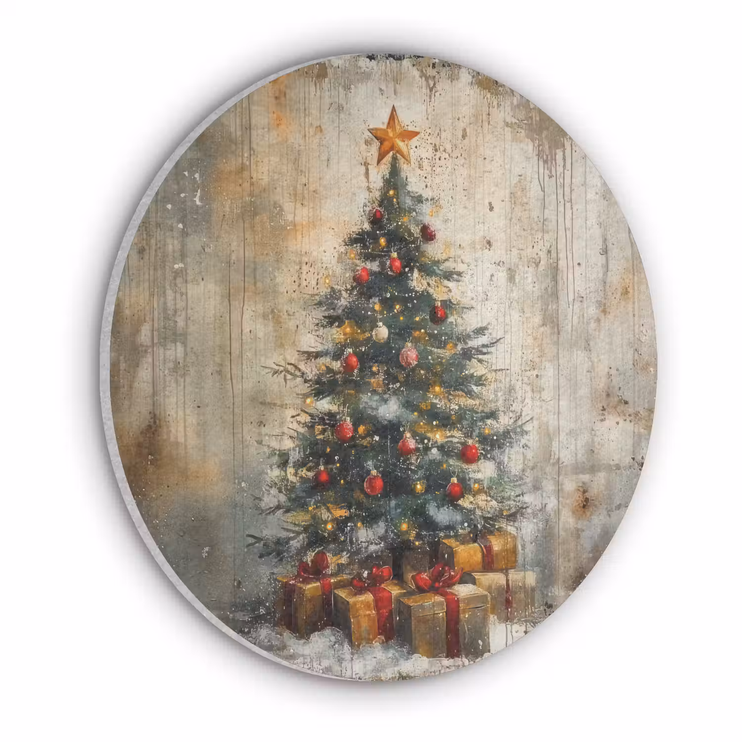 Kerstboom - Vintage - Kerst - Cadeau Akoestische PET Vilt - Rond klein -3d