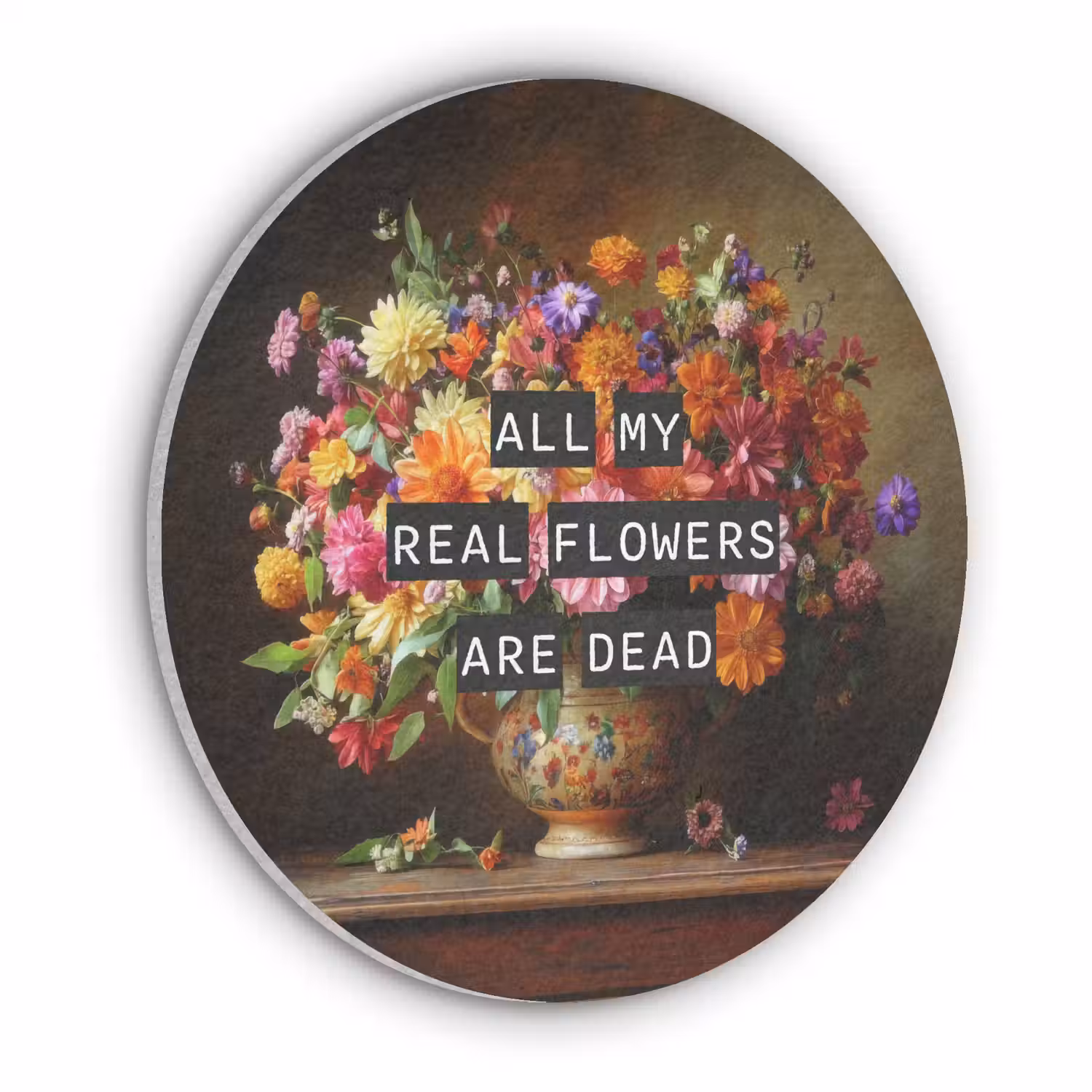 Kleur - Bloemen - Vintage - Bloemenvaas Akoestische PET Vilt - Rond klein -3d