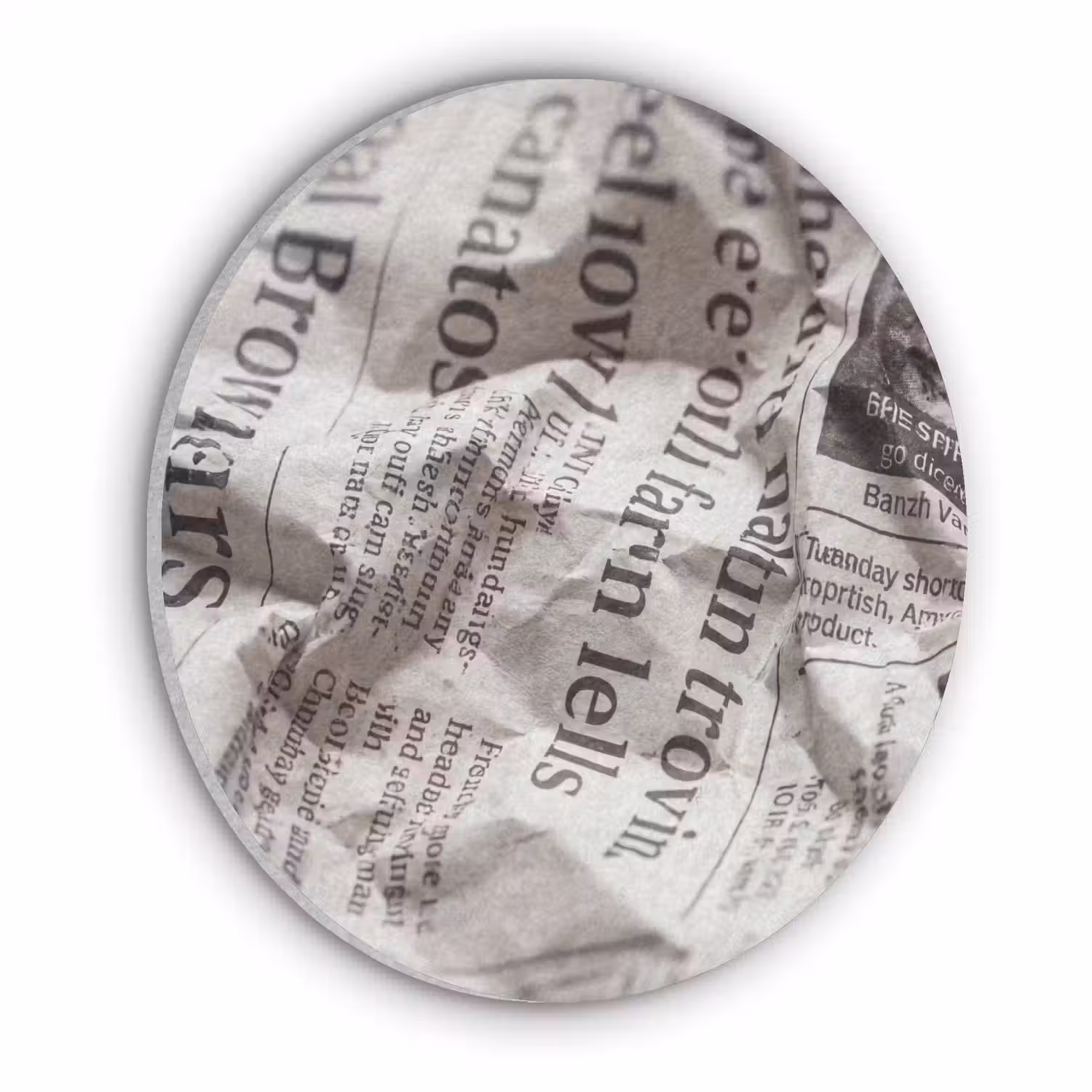 Krant - Gekreukeld - Textuur - Vintage - Zwart-wit Akoestische PET Vilt - Rond klein -3d