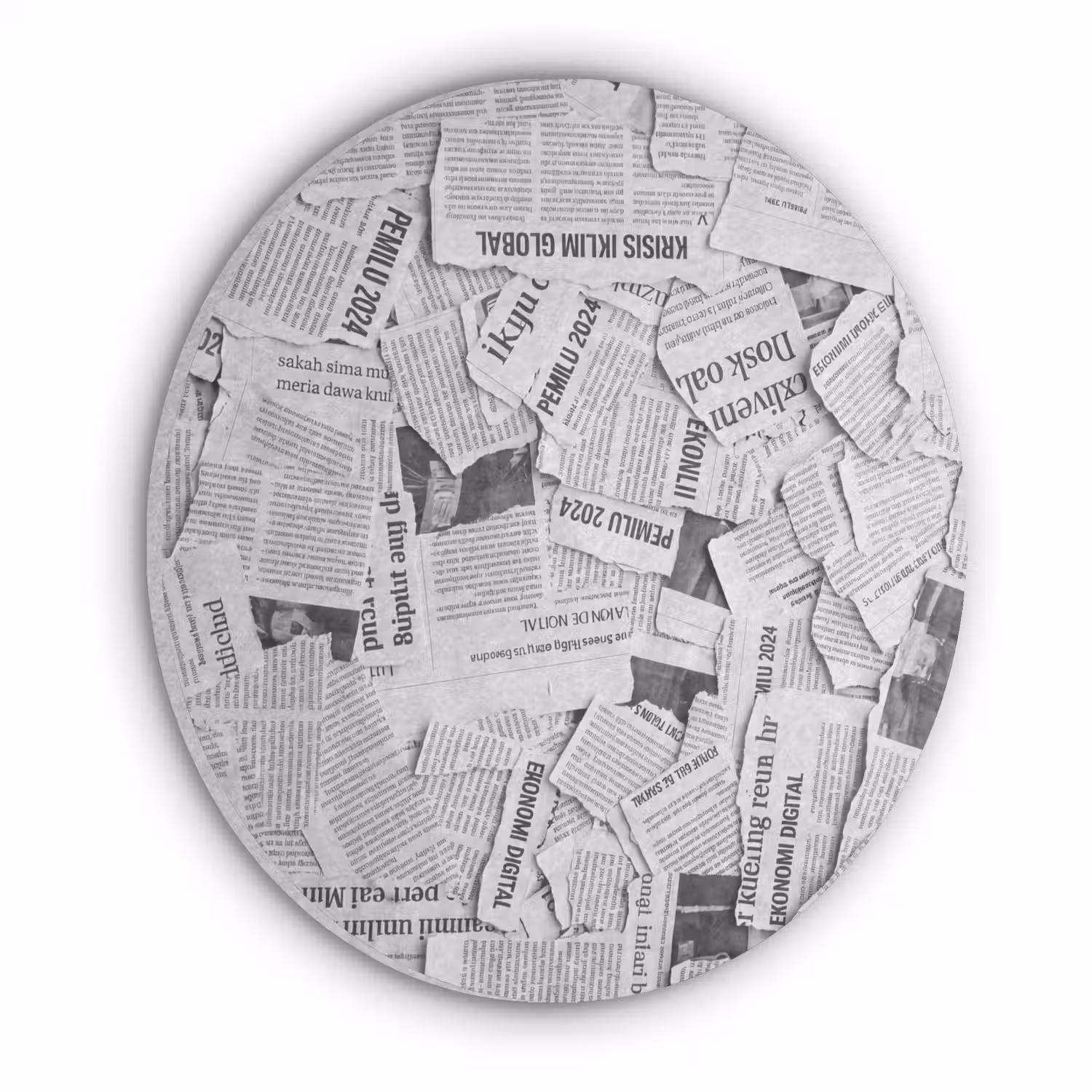 Krant - Versnipperd - Textuur - Zwart-wit - Abstract Akoestische PET Vilt - Rond klein -3d