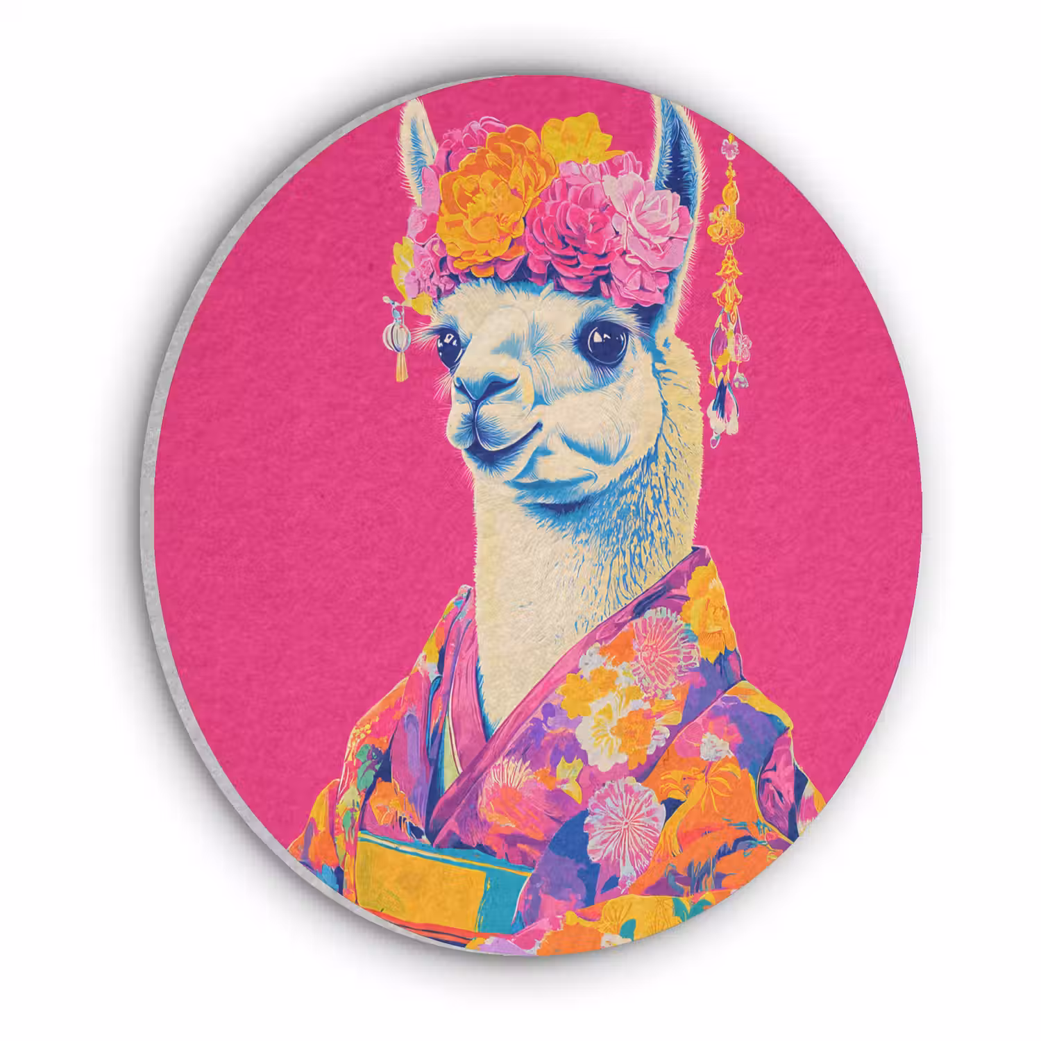 Lama - Kimono - Bloemenkrans - Felroze Akoestische PET Vilt - Rond klein -3d