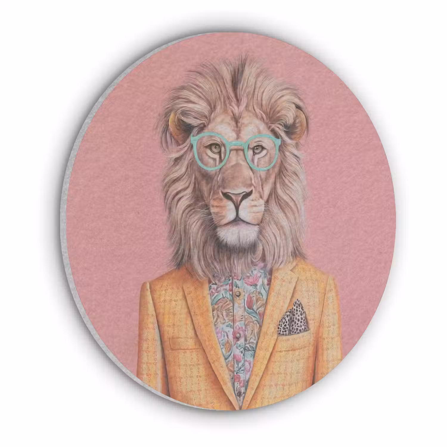 Leeuw - Pak - Geruit - Bril Akoestische PET Vilt - Rond klein -3d