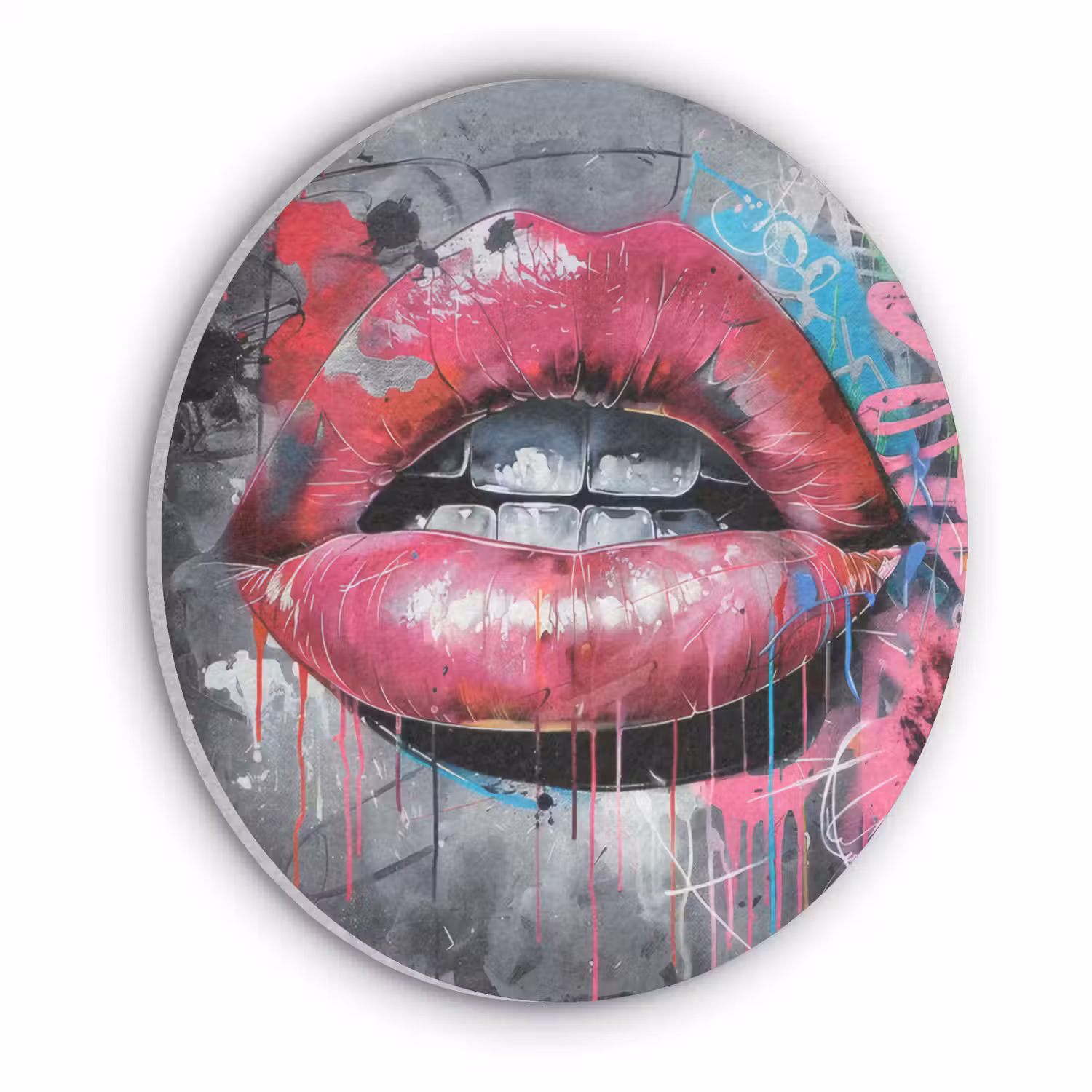 Lippen - Felroze - Graffiti - Verfstrepen Akoestische PET Vilt - Rond klein -3d