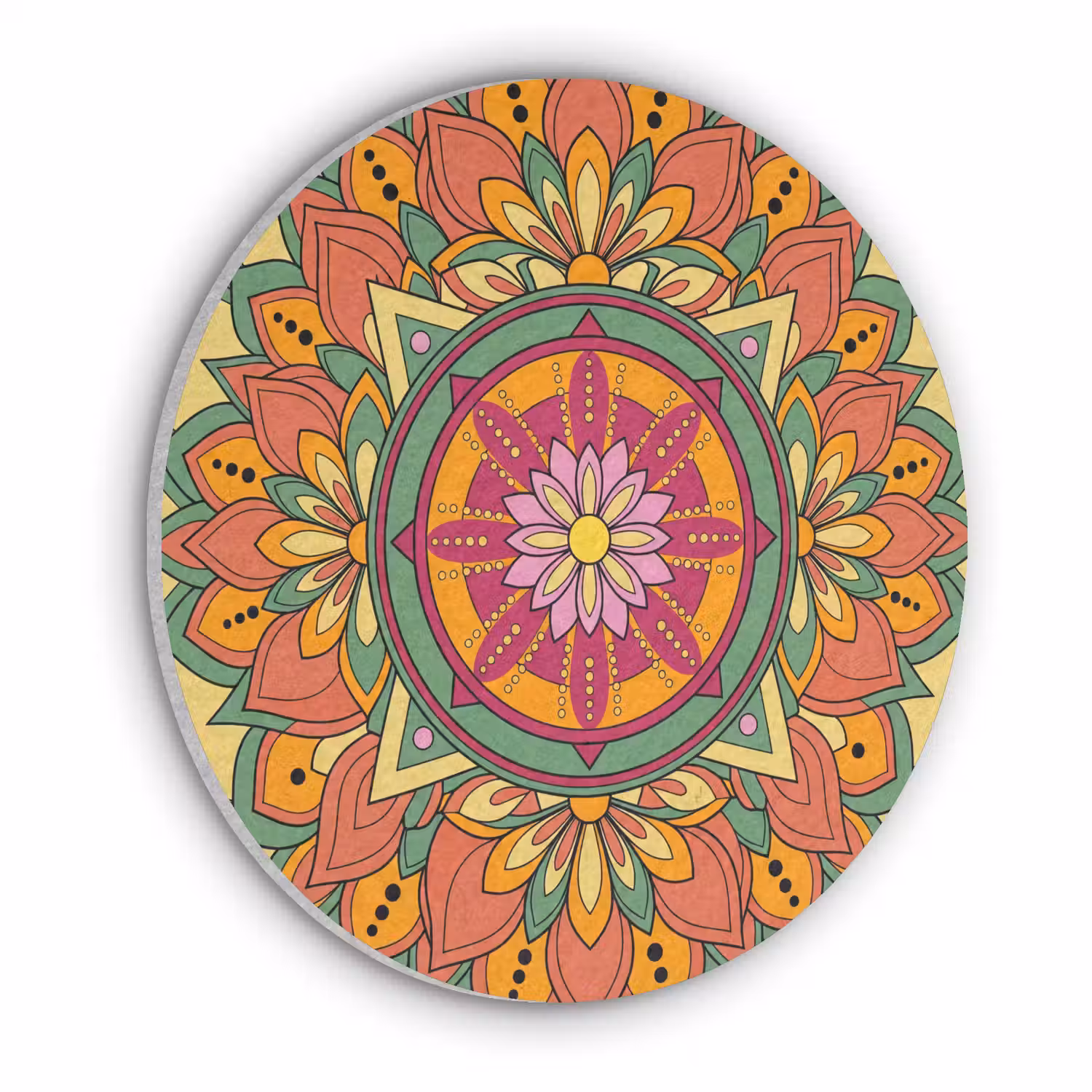 Mandala - Bloemen - Abstract - Kleurrijk Akoestische PET Vilt - Rond klein -3d