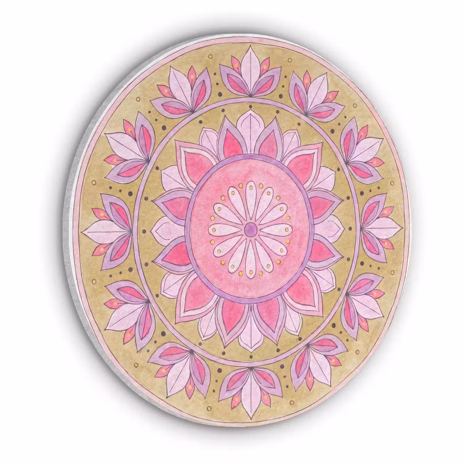 Mandala - Patroon - Kunst - Aquarel - Roze Akoestische PET Vilt - Rond klein -3d