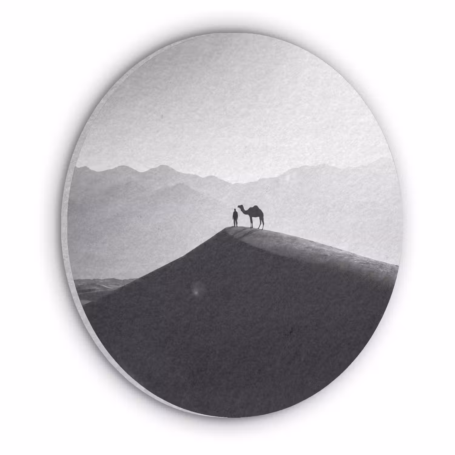 Mens - Kameel - Zandduin - Natuur - Monochroom Akoestische PET Vilt - Rond klein -3d