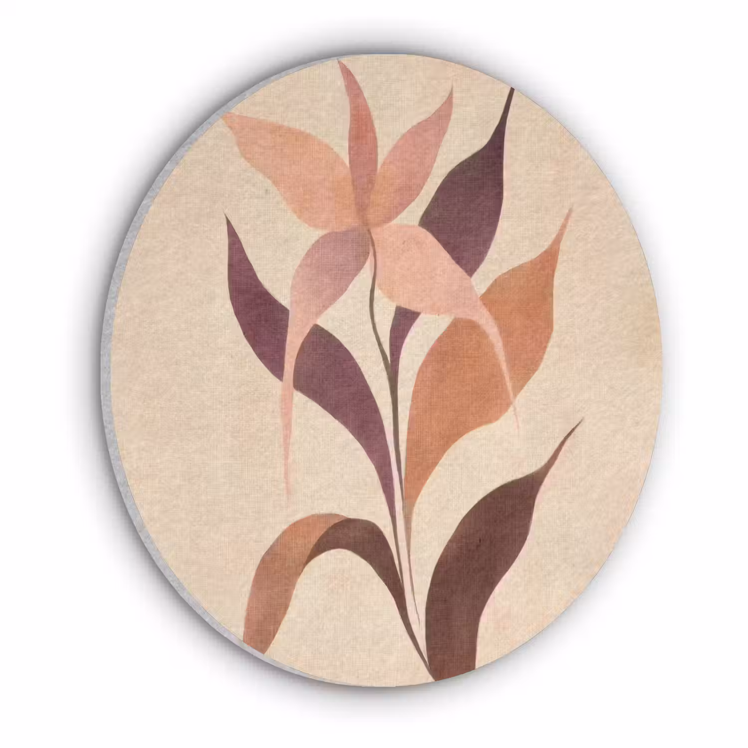 Minimalistisch - Bloem - Bladeren - Beige Akoestische PET Vilt - Rond klein -3d