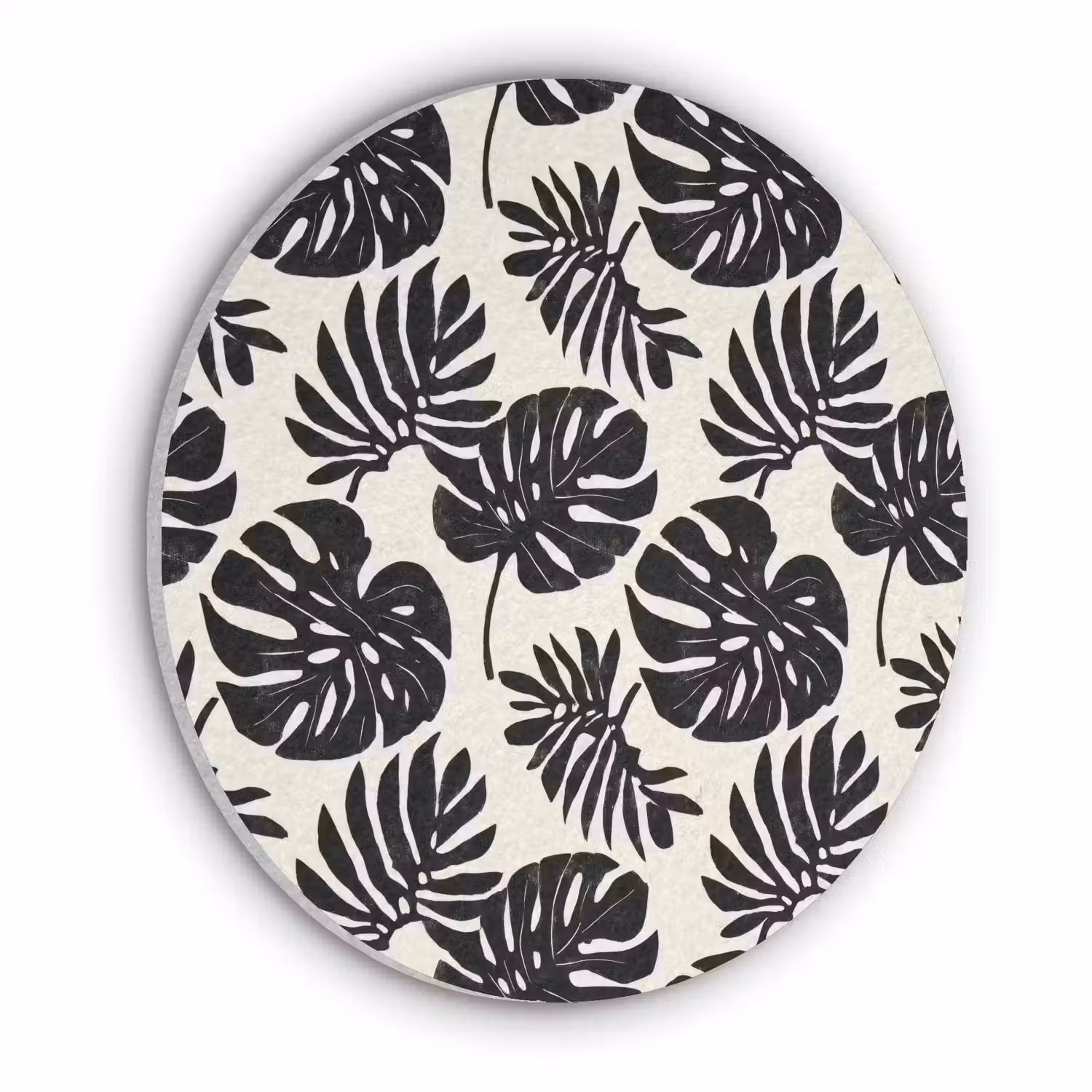 Modern - Monstera - Zwart Akoestische PET Vilt - Rond klein 838 -3d