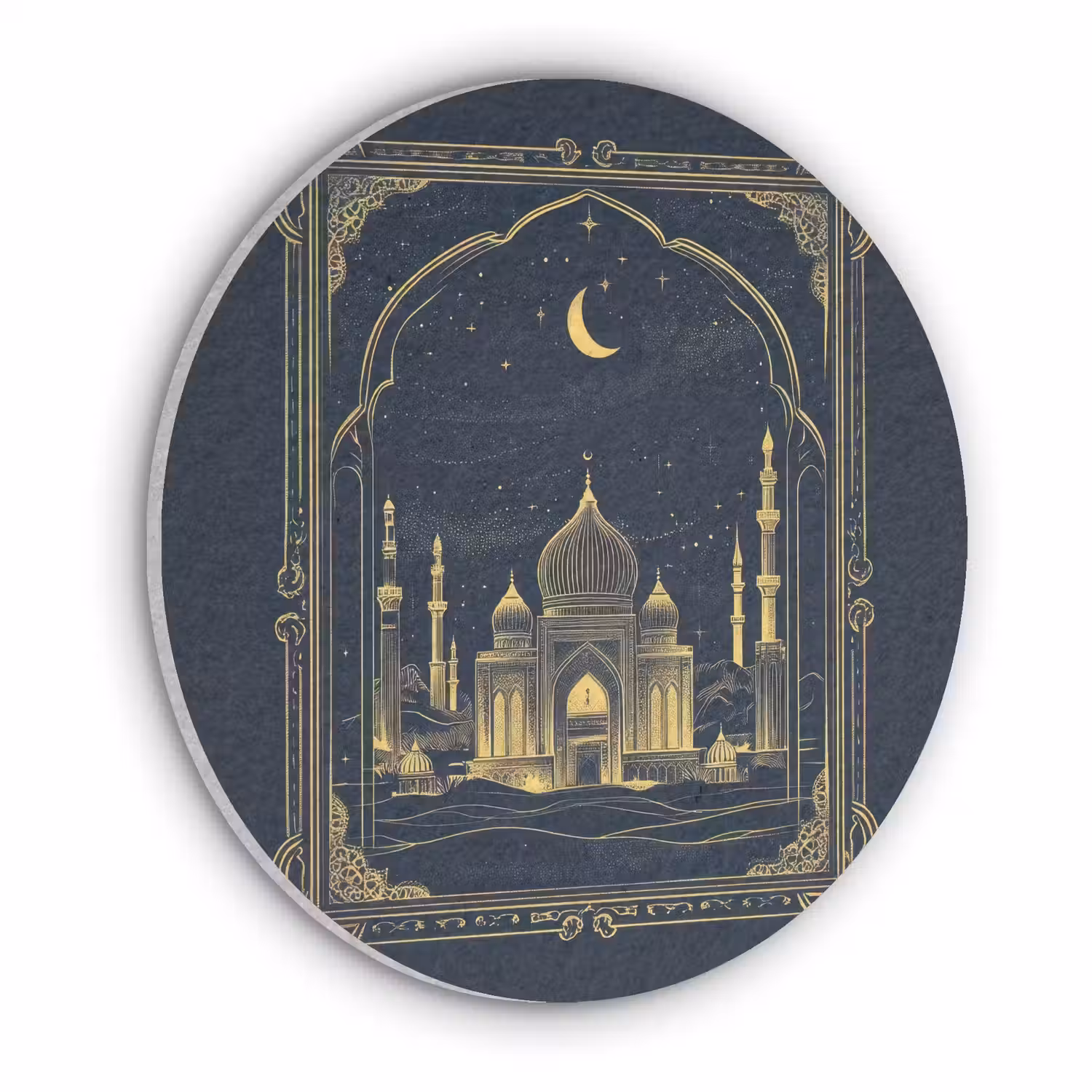 Moskee - Islam - Goud - Ramadan - Islamitische Akoestische PET Vilt - Rond klein -3d