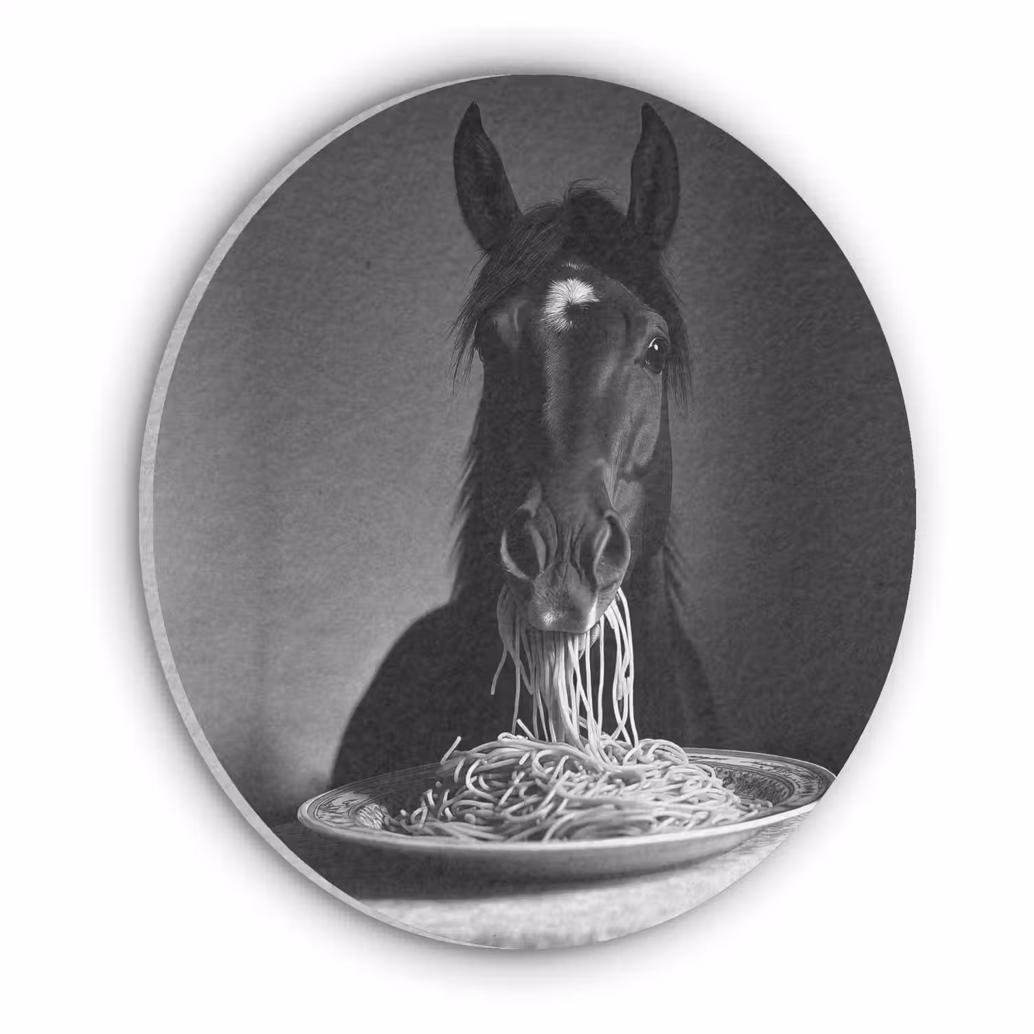 Paard - Bord - Pasta - Tafelkleed - Zwart Wit - Dieren Akoestische PET Vilt - Rond klein -3d