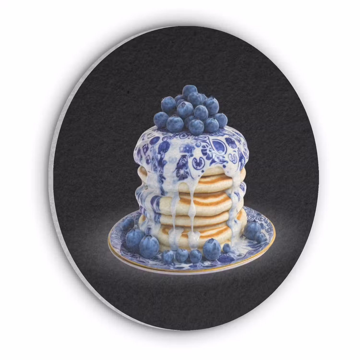 Pannenkoeken - Blauwe Bessen - Bord Akoestische PET Vilt - Rond klein -3d