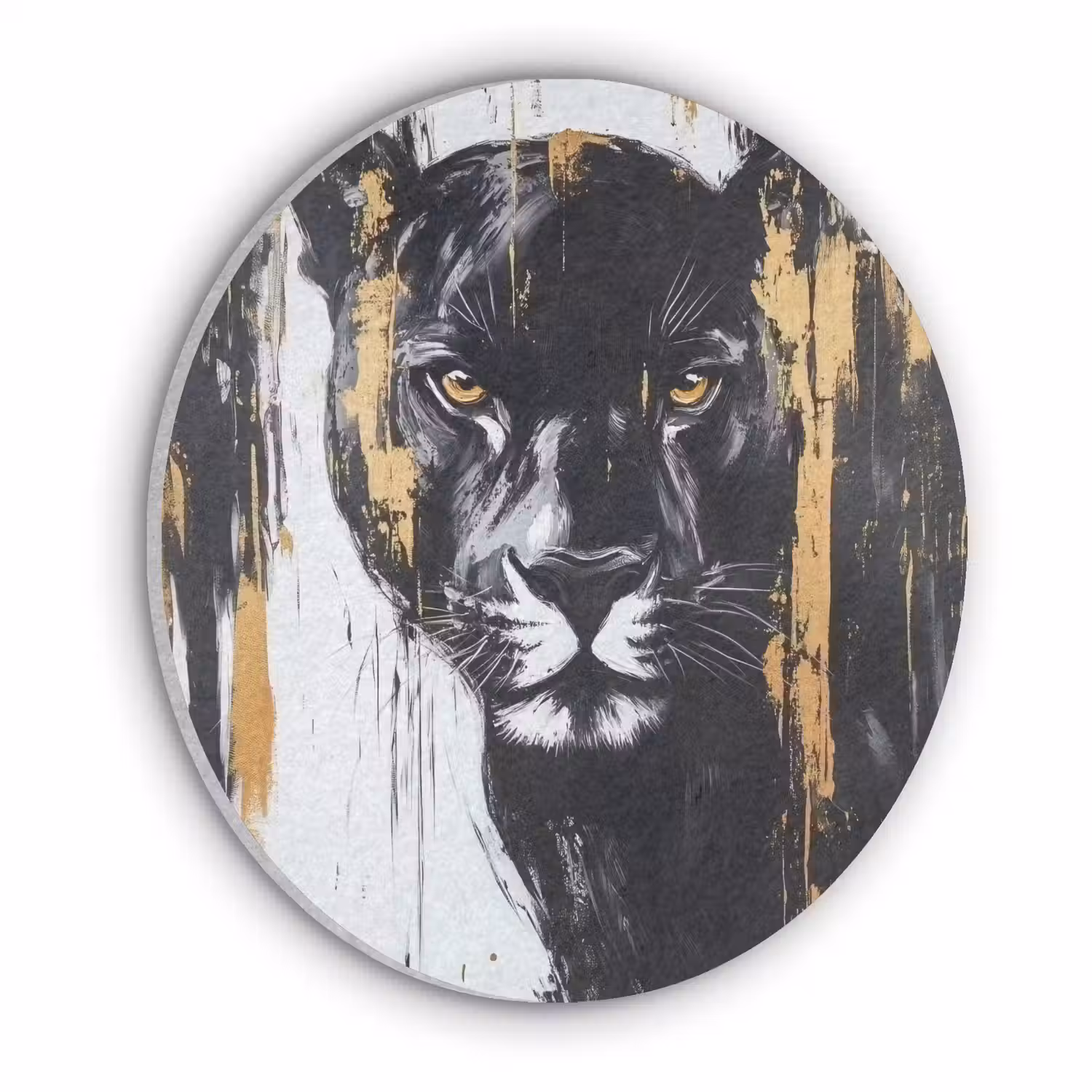 Panter - Zwart - Abstract - Verfstreken Akoestische PET Vilt - Rond klein -3d
