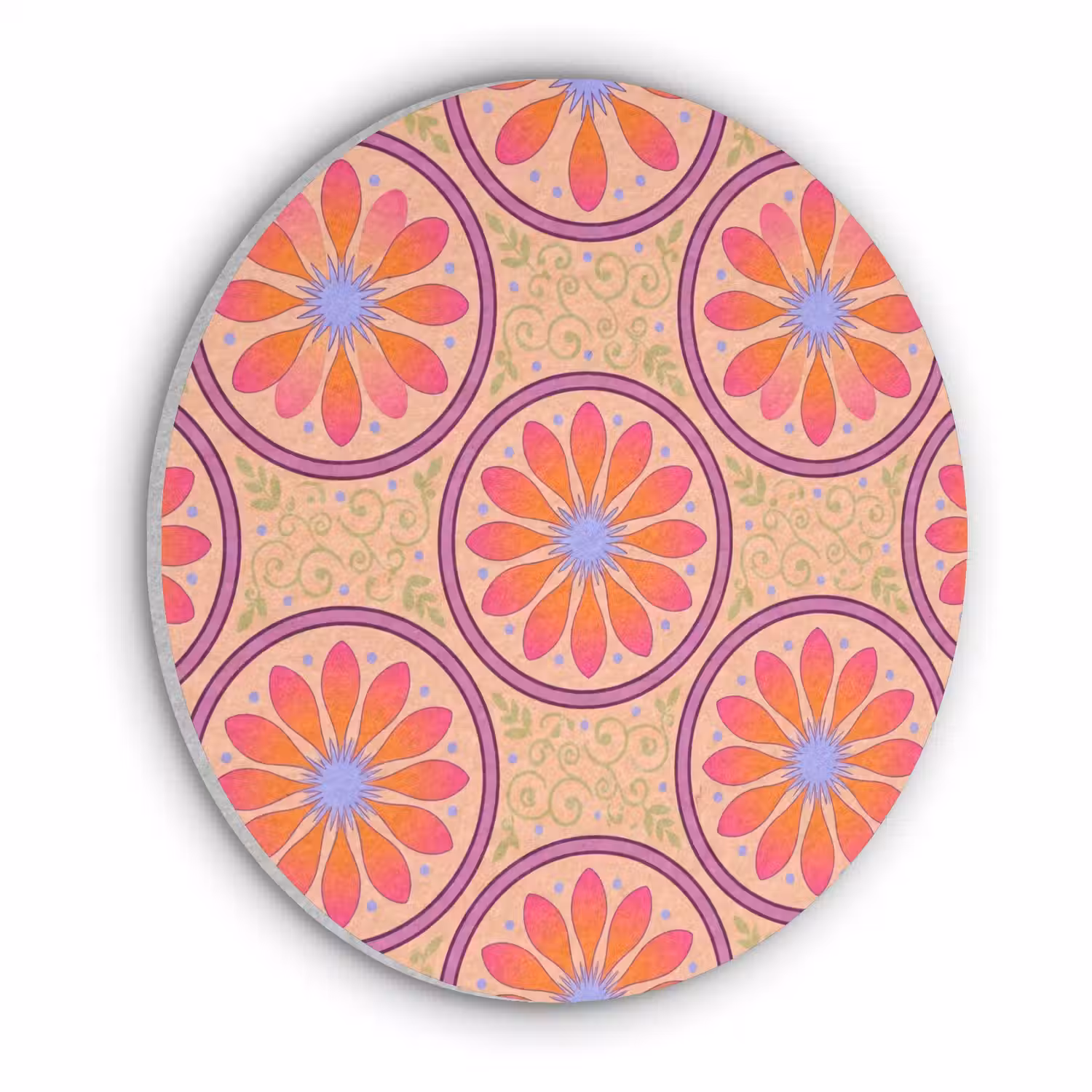 Patroon - Bloemen - Decoratief - Kleurrijk - Modern Akoestische PET Vilt - Rond klein -3d