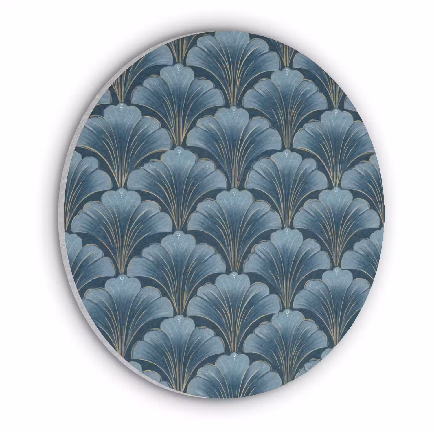 Patroon - Ginkgoblad - Blauw Akoestische PET Vilt - Rond klein 838 -3d
