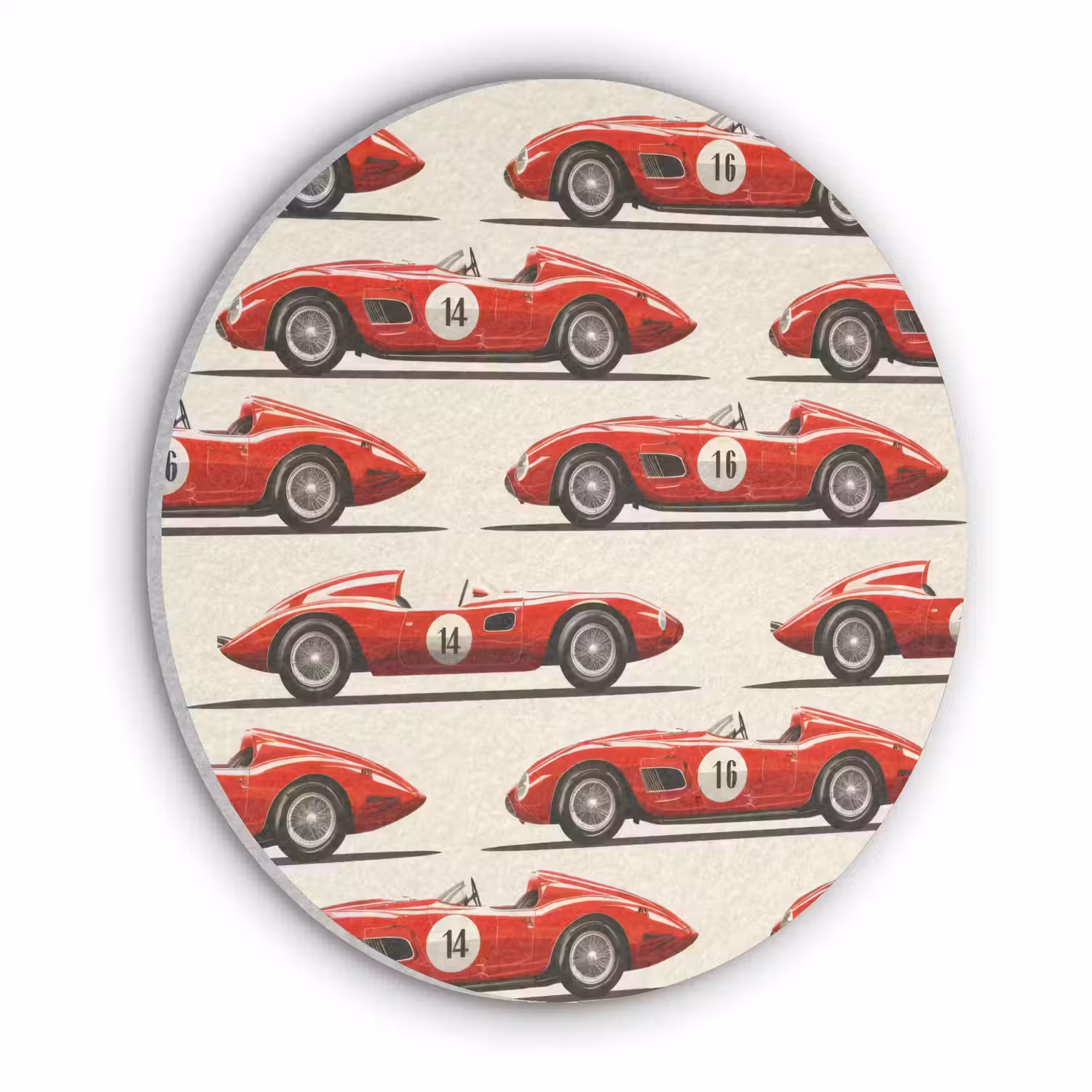 Raceauto - Retro - Rood Akoestische PET Vilt - Rond klein 838 -3d