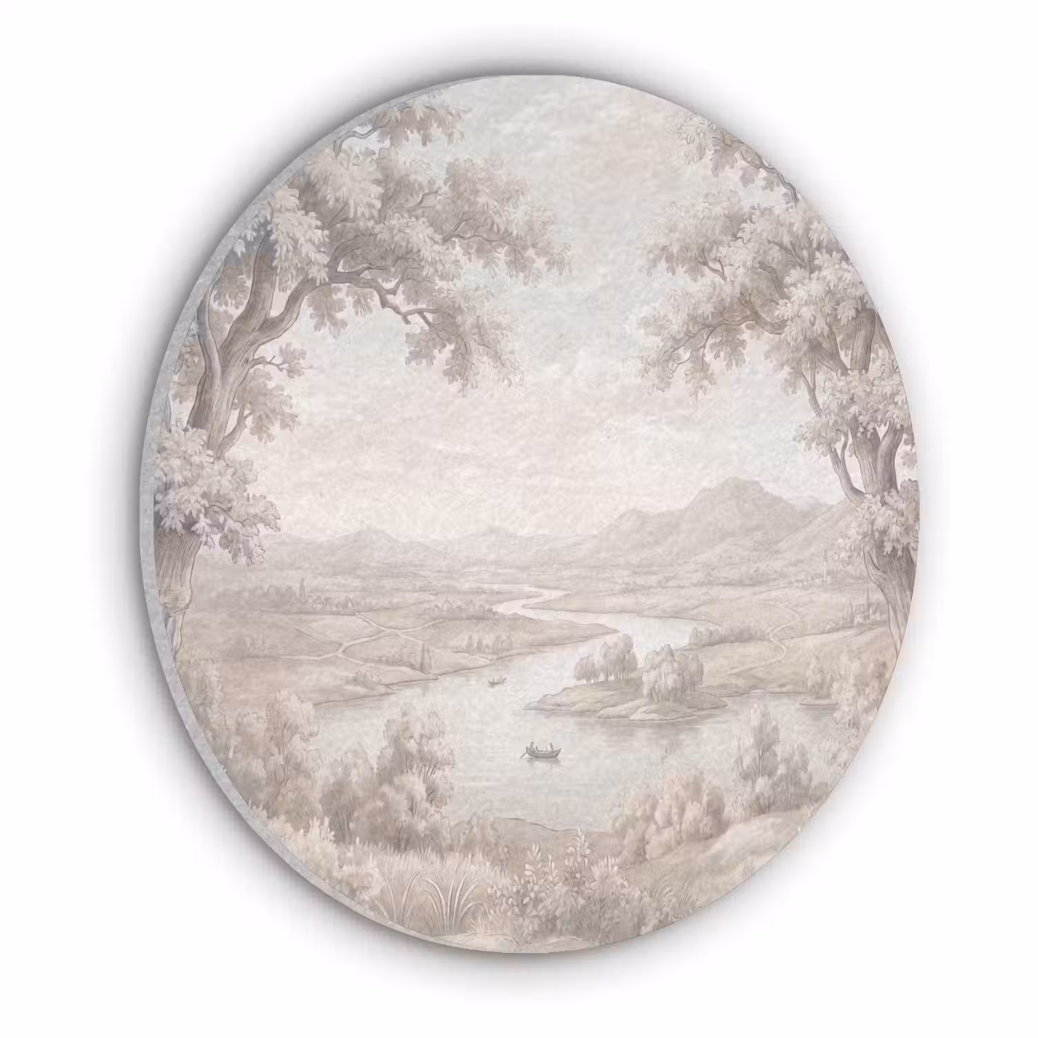 Rivierlandschap - Bergen - Natuur - Vintage - Beige Akoestische PET Vilt - Rond klein -3d