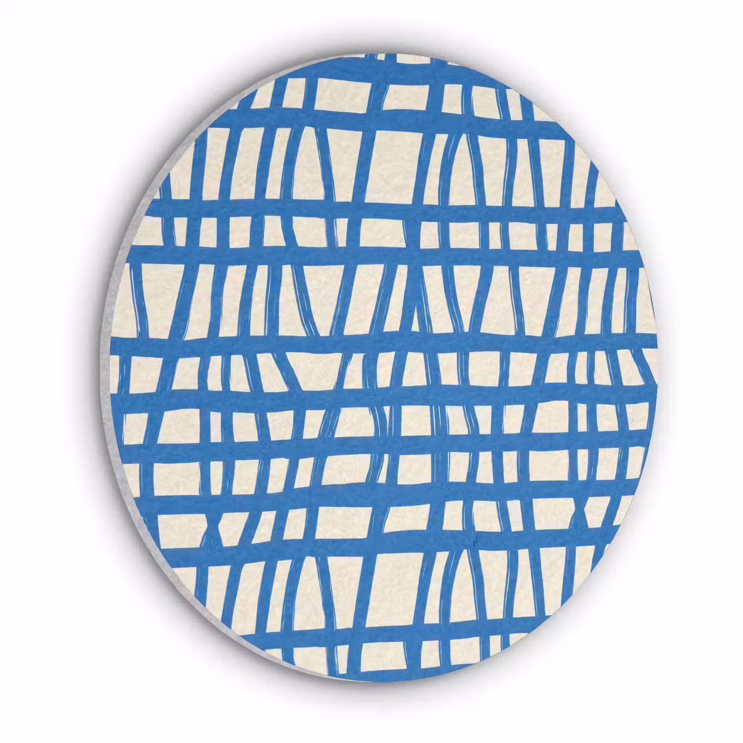 Ruitpatroon - Blauw - Crème Akoestische PET Vilt - Rond klein 838 -3d