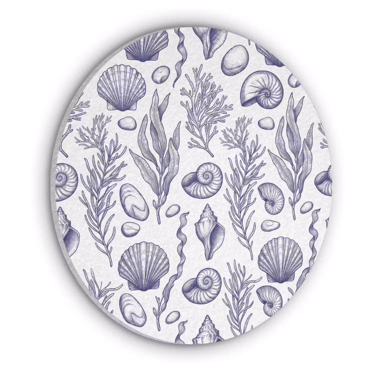 Schelpen - Zeewier - Oceaan - Illustratie - Blauw Akoestische PET Vilt - Rond klein -3d