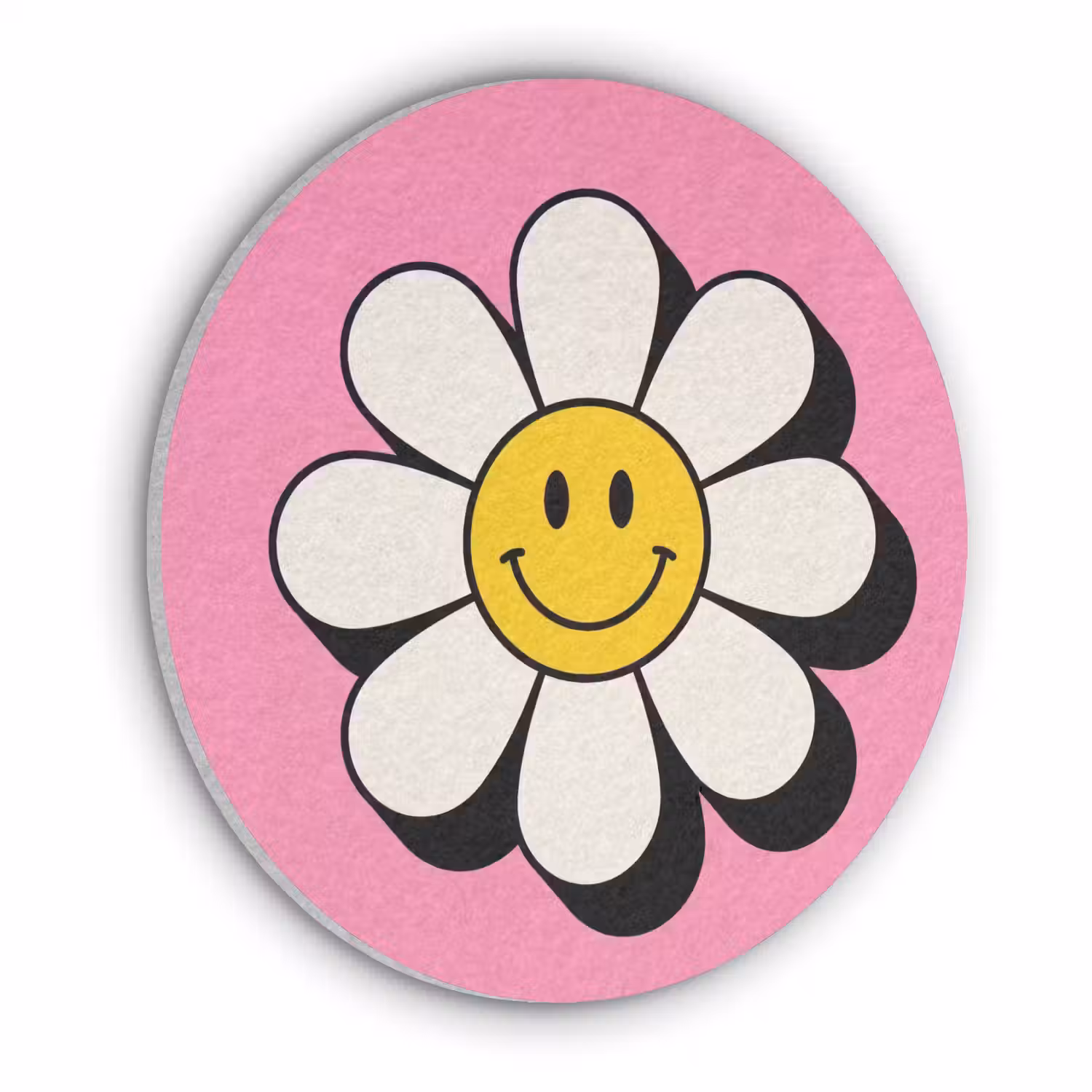 Smiley - Bloem - Roze Akoestische PET Vilt - Rond klein -3d