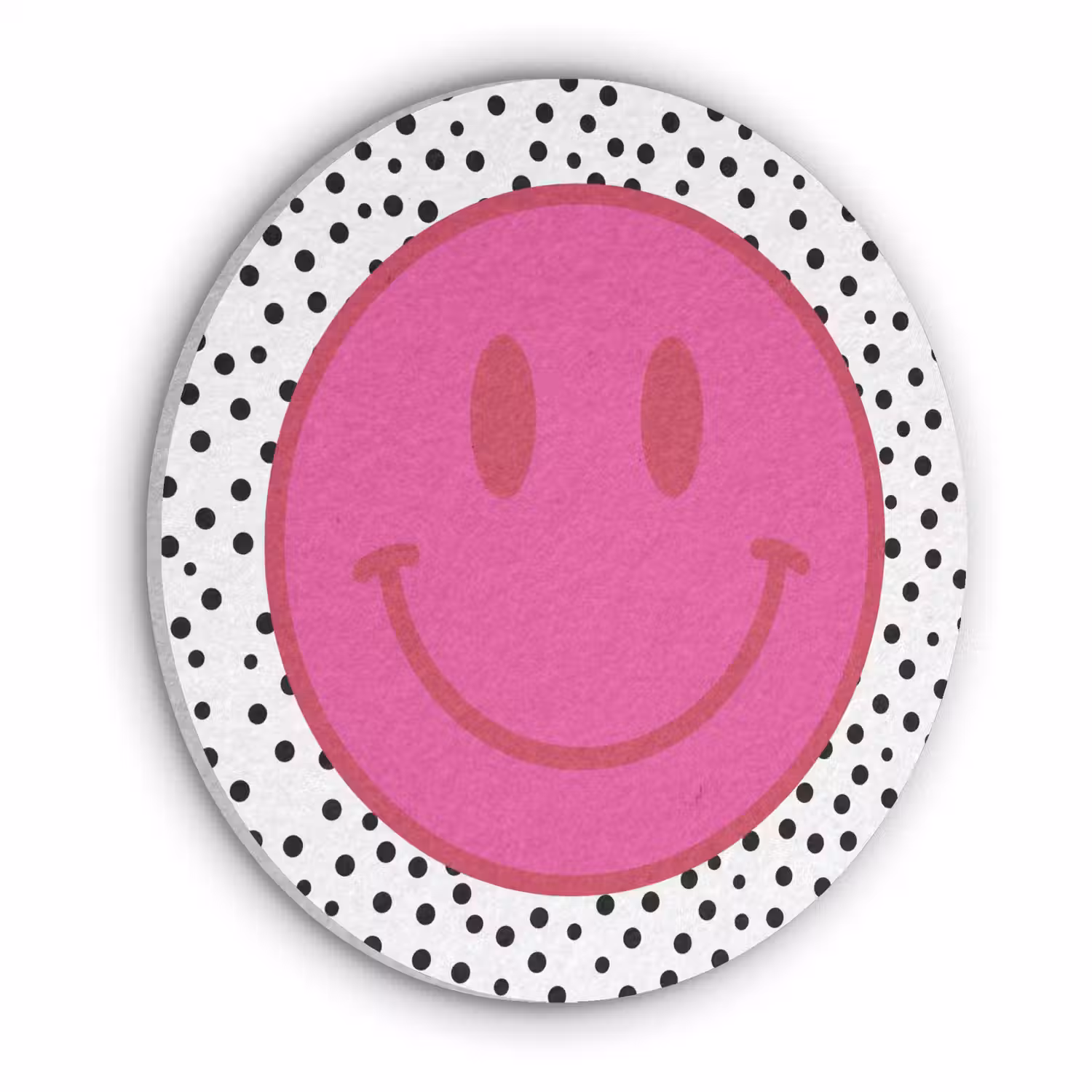 Smiley - Roze - Stippen Akoestische PET Vilt - Rond klein -3d