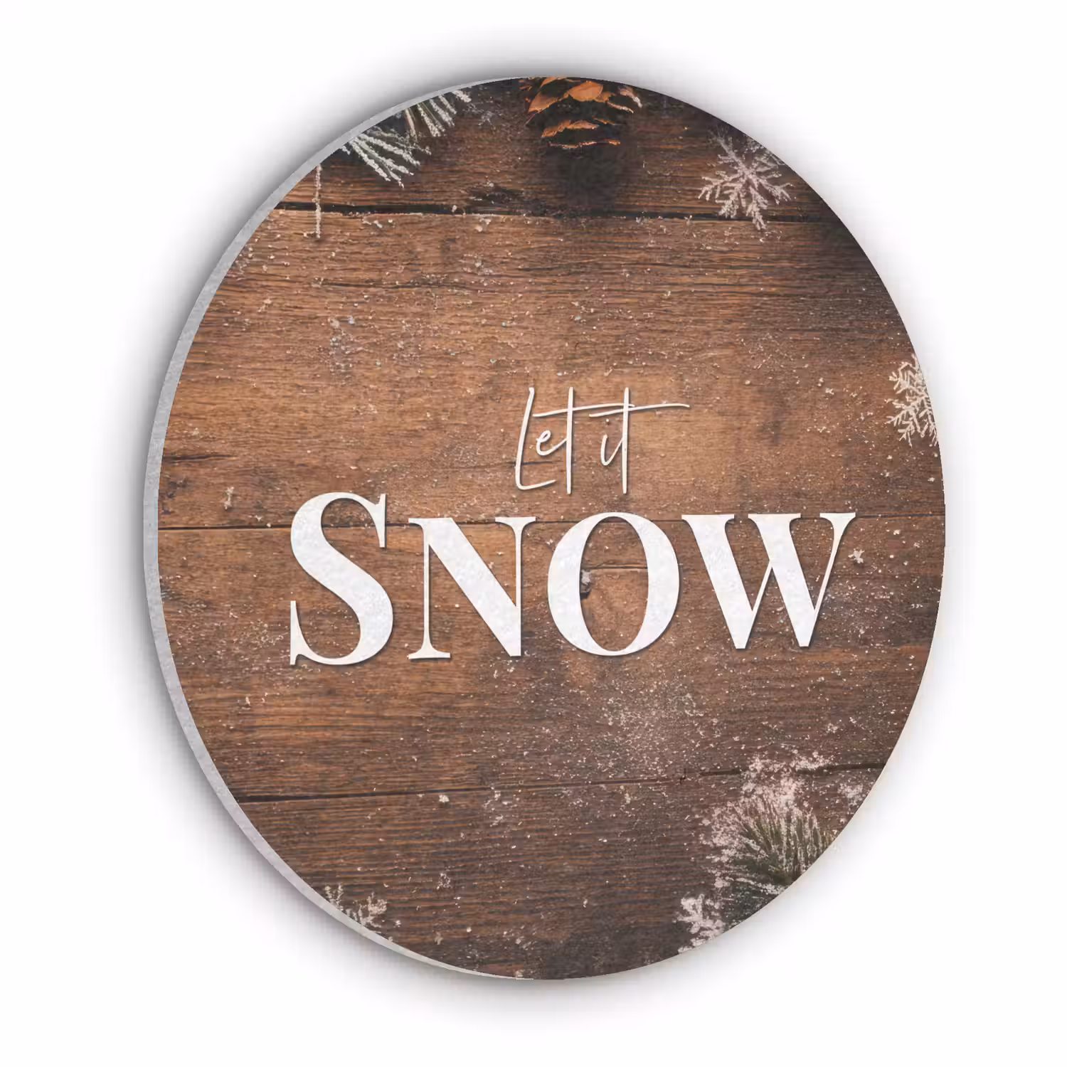 Sneeuw - Houtlook - Quote - Let it snow Akoestische PET Vilt - Rond klein -3d