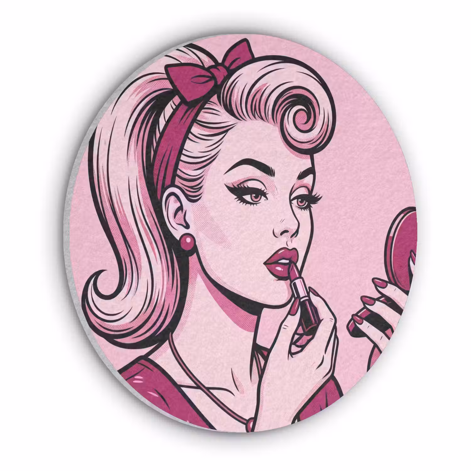 Vintage - Vrouw - Roze Akoestische PET Vilt - Rond klein -3d